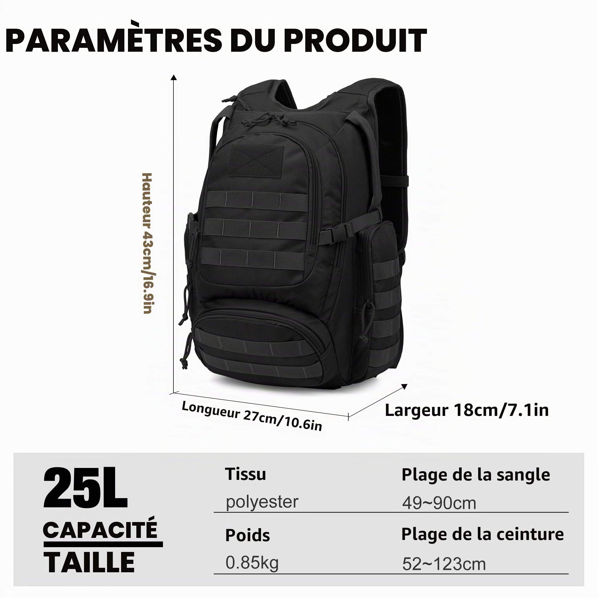 Mardingtop 25LSac à Dos Tactique Militaire Trekking Randonnée en Plein air Multifonctionnelle Sac a Dos Homme Femme