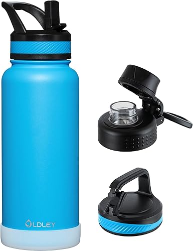 Miniatura 15 de OLDLEY Botella de Agua Aislada de 32 oz con Pajilla, Vaso Frasco de Agua Deportiva de Acero Inoxidable con 3 Tapas (Pajilla, Boquilla y Tapa con