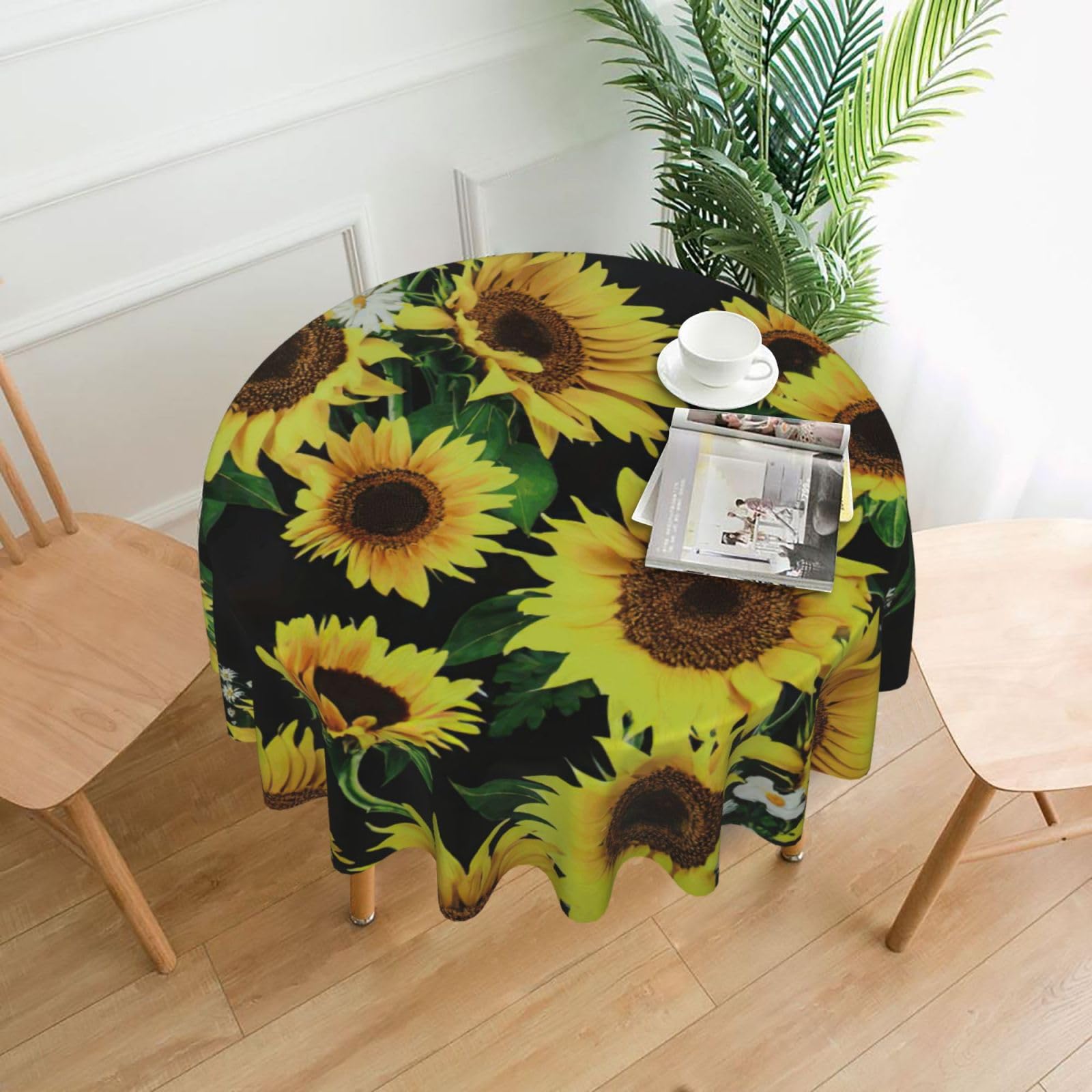 SDEGTHO Sunflower 1 Print Modern Retro Round Tablecloth 60in Polyester Fabric Cover for Party Dining Table Washable