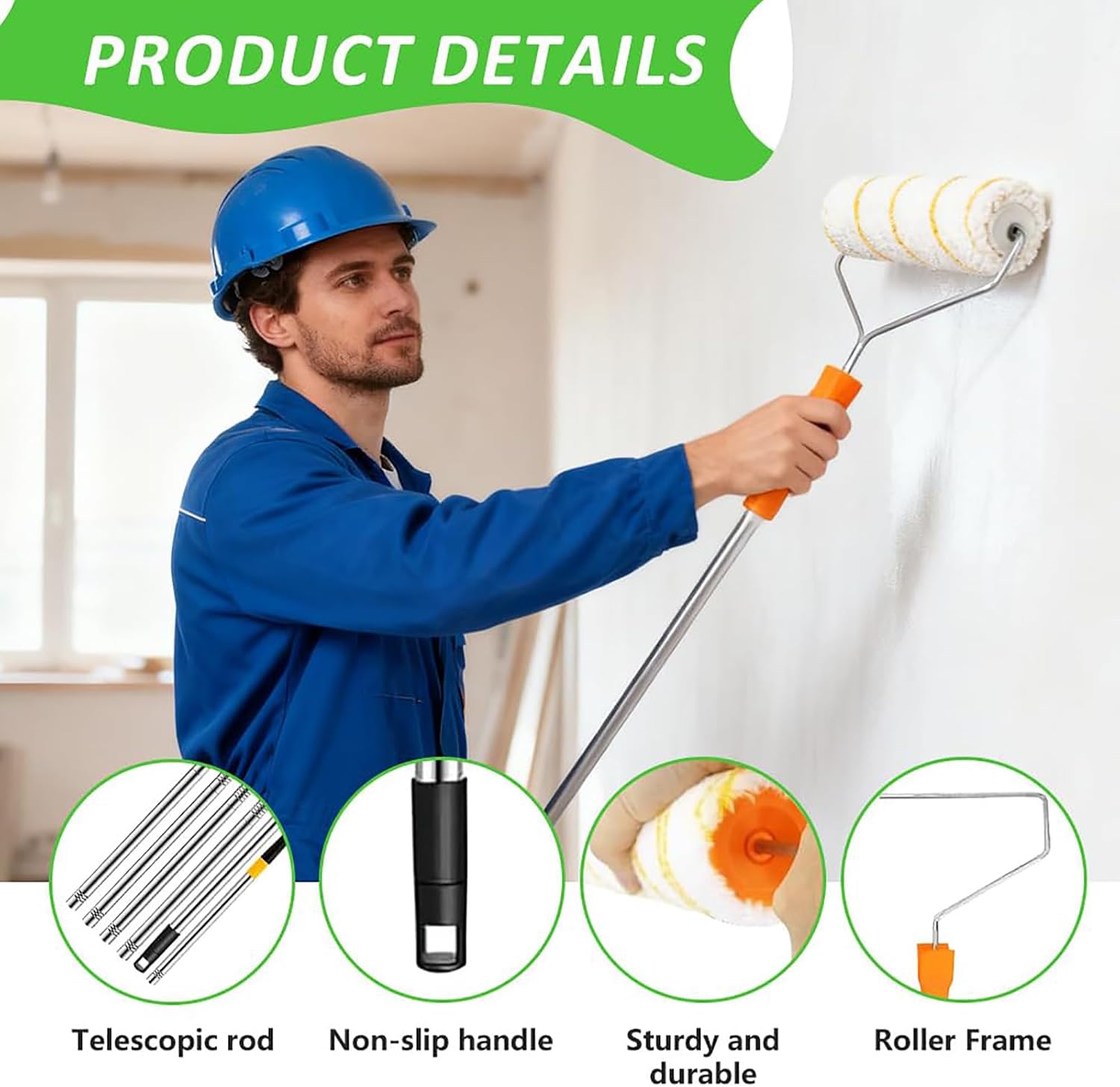 Fafeicy Extendable Paint Roller Pole, Stainless Steel Rustproof Paint Roller Extension Pole with Ergonomic Anti Slip Grip, for Ceiling Wall Painting DIY Projects (Stainless Steel + Plastic)