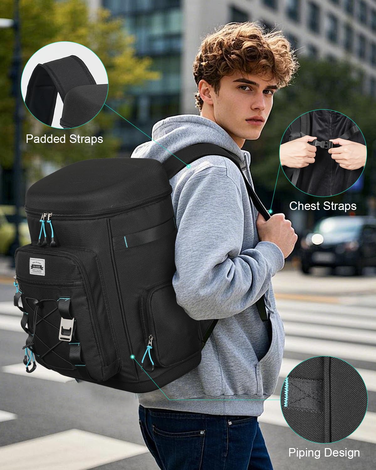 Mochila Nevera Grande, 30L Neveras Isotermica Portatil, Bolsa de Picnic con Aislamiento Hermético, Cooler Bag Tela para Playa, Camping, Viaje, Trabajo, Picnic, Negro