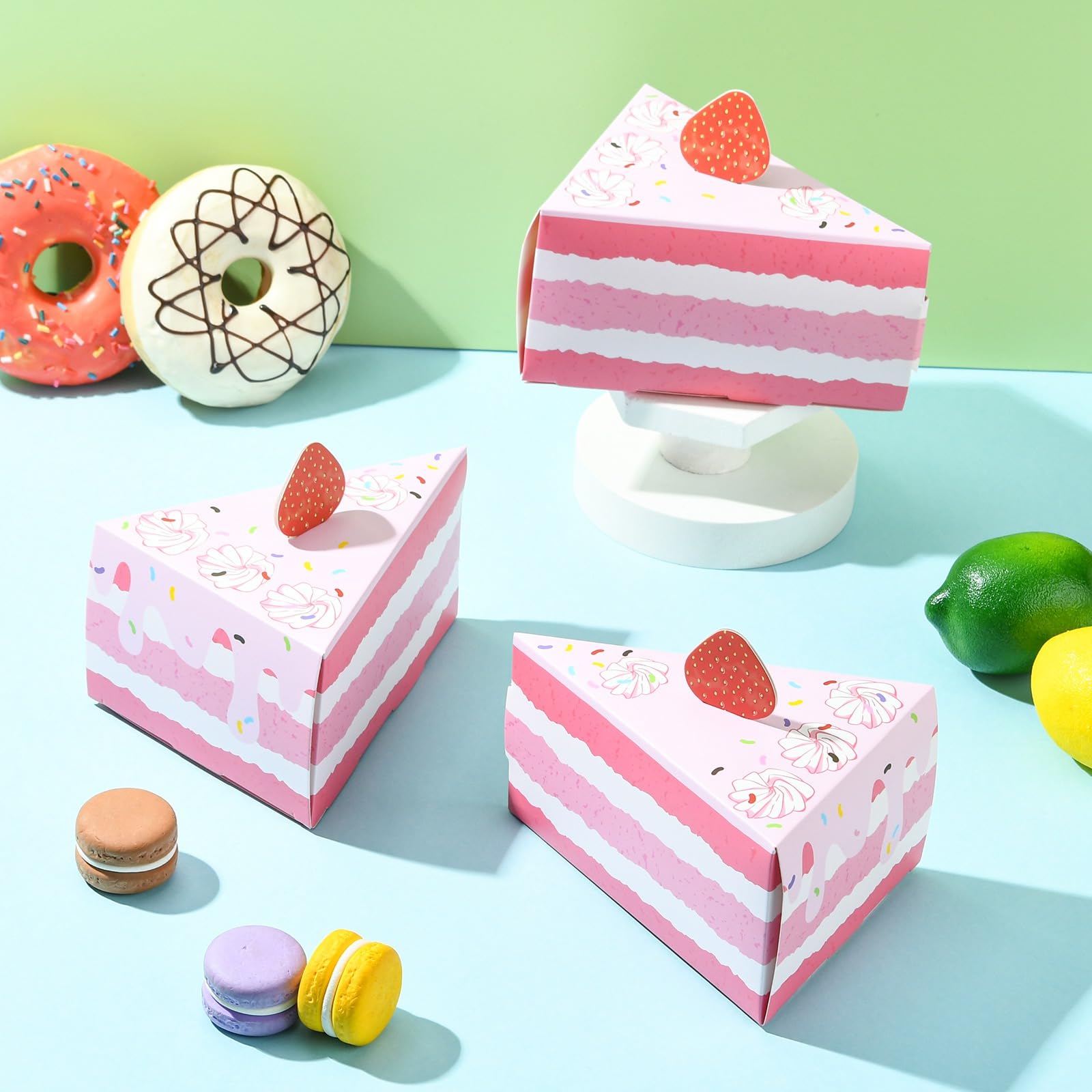 Stiesy 30 Pcs Triangle Cake Boxes Creative Cute Pink Strawberry