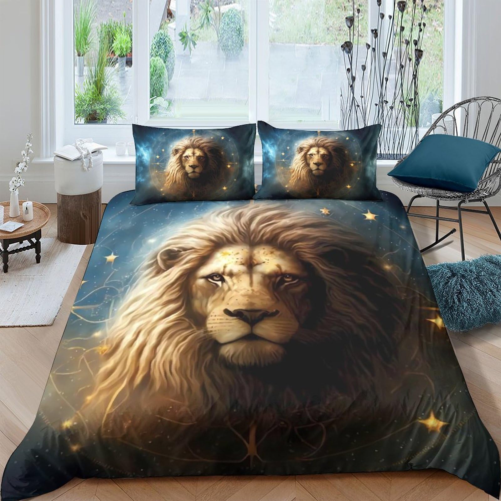 Ctjqhvkz Style-9 3D Printed Majestic Lion Fitted Sheet Microfiber Soft Breathable Golden Mane Bed Cover For Bedroom Guest Room Decor Single（135X200cm）
