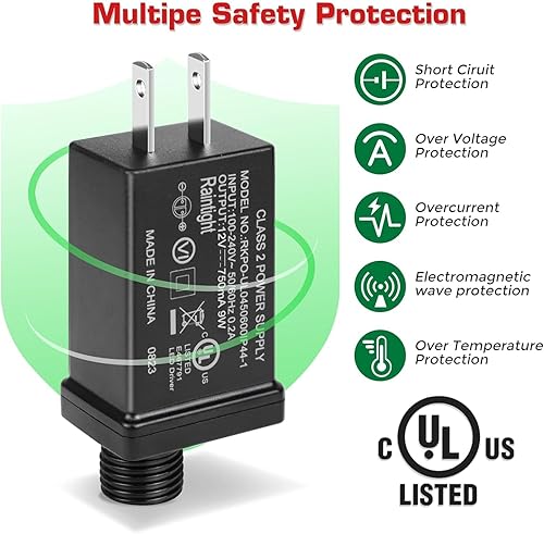 Vista 6 de Fuente de alimentación de clase 2, DC 12V 9W 0.75A IP44 impermeable de bajo voltaje LED transformador, adaptador de corriente inflable de repuesto