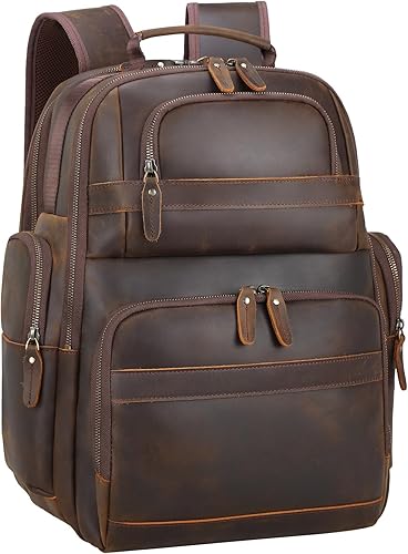 TIDING Mochila de cuero vintage para hombre de 15.6 pulgadas, bolsa para laptop de gran capacidad, viajes de negocios, senderismo, mochilas de hombro