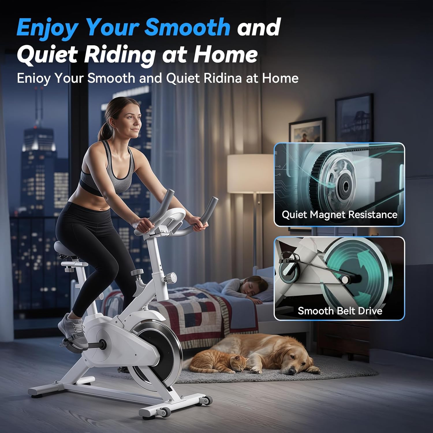 Compact Indoor Cycling Bike, Minimalist Belt Drive Exercise Bike for Small Spaces & Yoga Rooms, Stylish & Lightweight Stationary Bike for Home Light Cardio, Aesthetic Decor