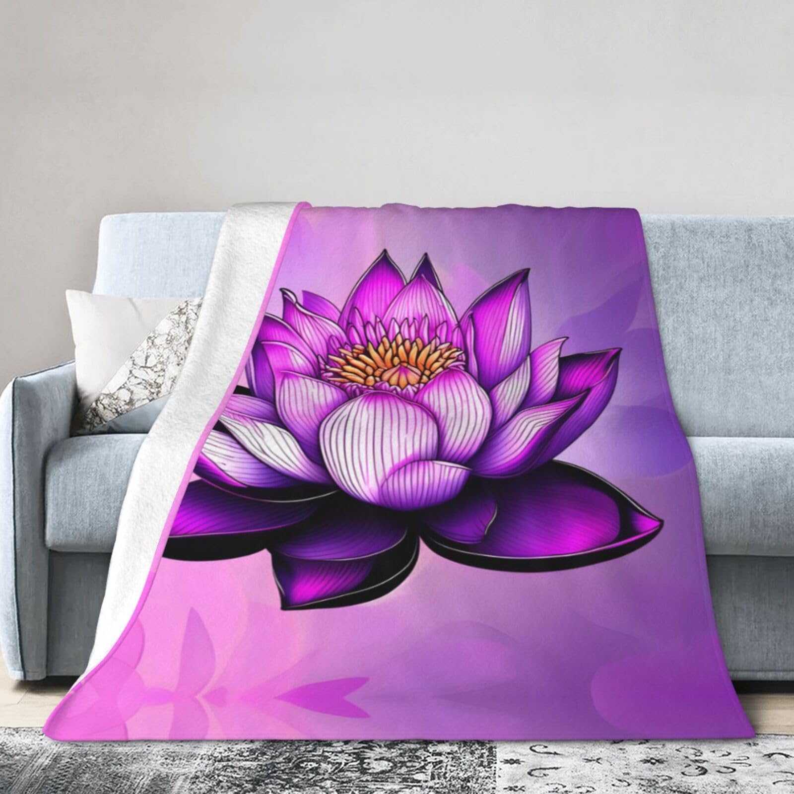 Purple Lotus 60"x50" Fleece Blanket, Full Size, Super Soft, Suitable for Bed, Sofa, Camping, All Seasons