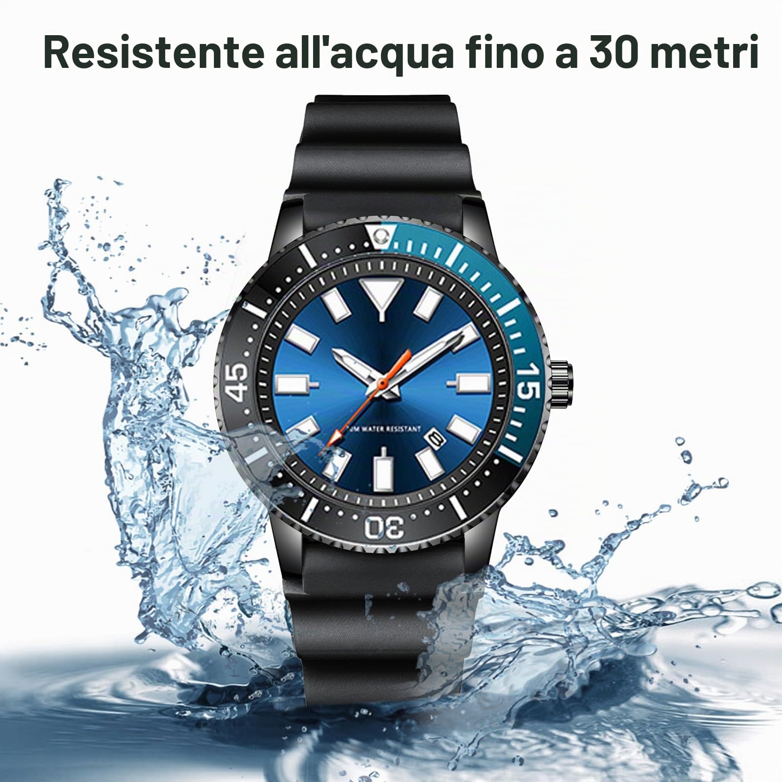 Automatico da Uomo, Orologio Luminescente con Calendario e Lunetta Girevole - Impermeabile al Quarzo per Attività Commerciale e Sport