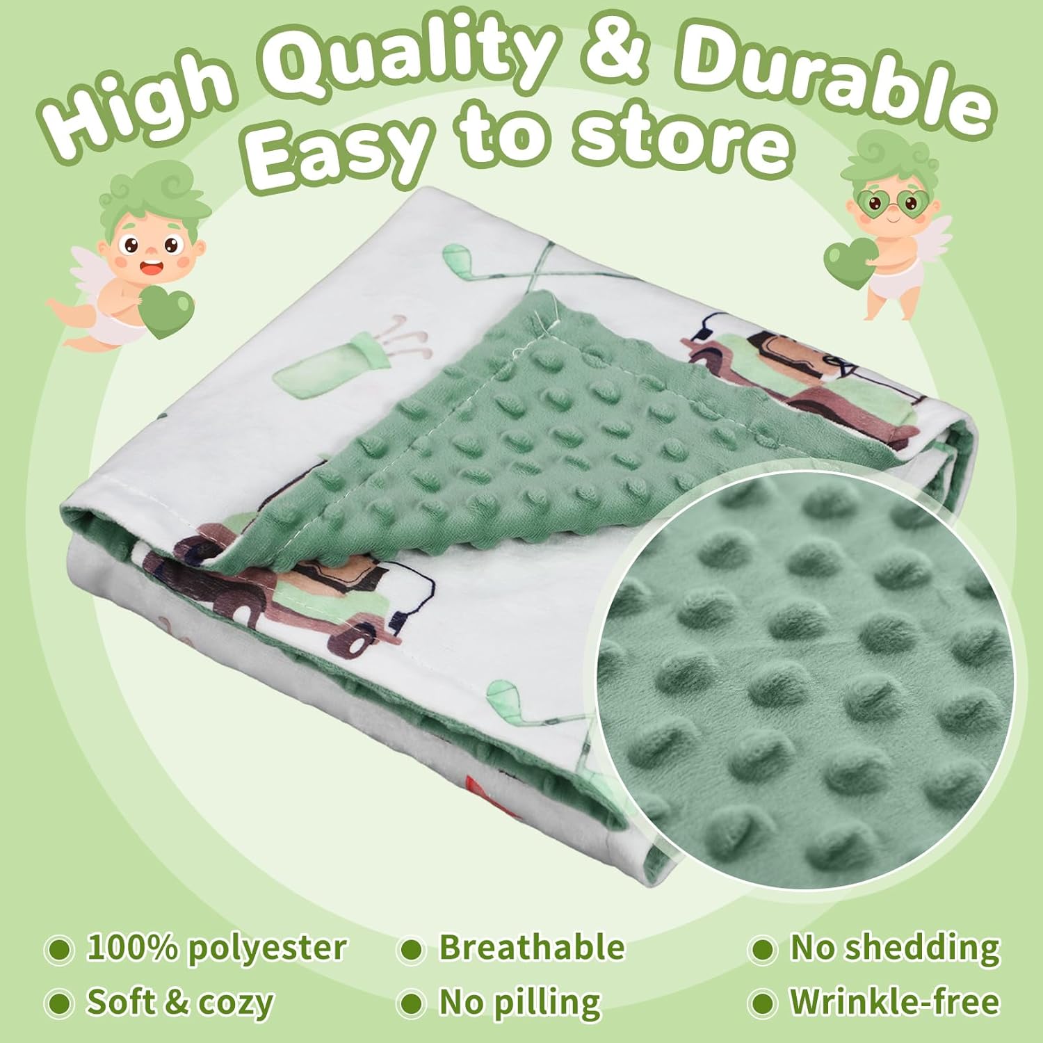 CroBlissful 30 x 40 Inch Golf Baby Blanket for Boys Girls Double Layer with Dotted Backing Soft Golf Stuff Blanket Toddler Newborn Gift Set