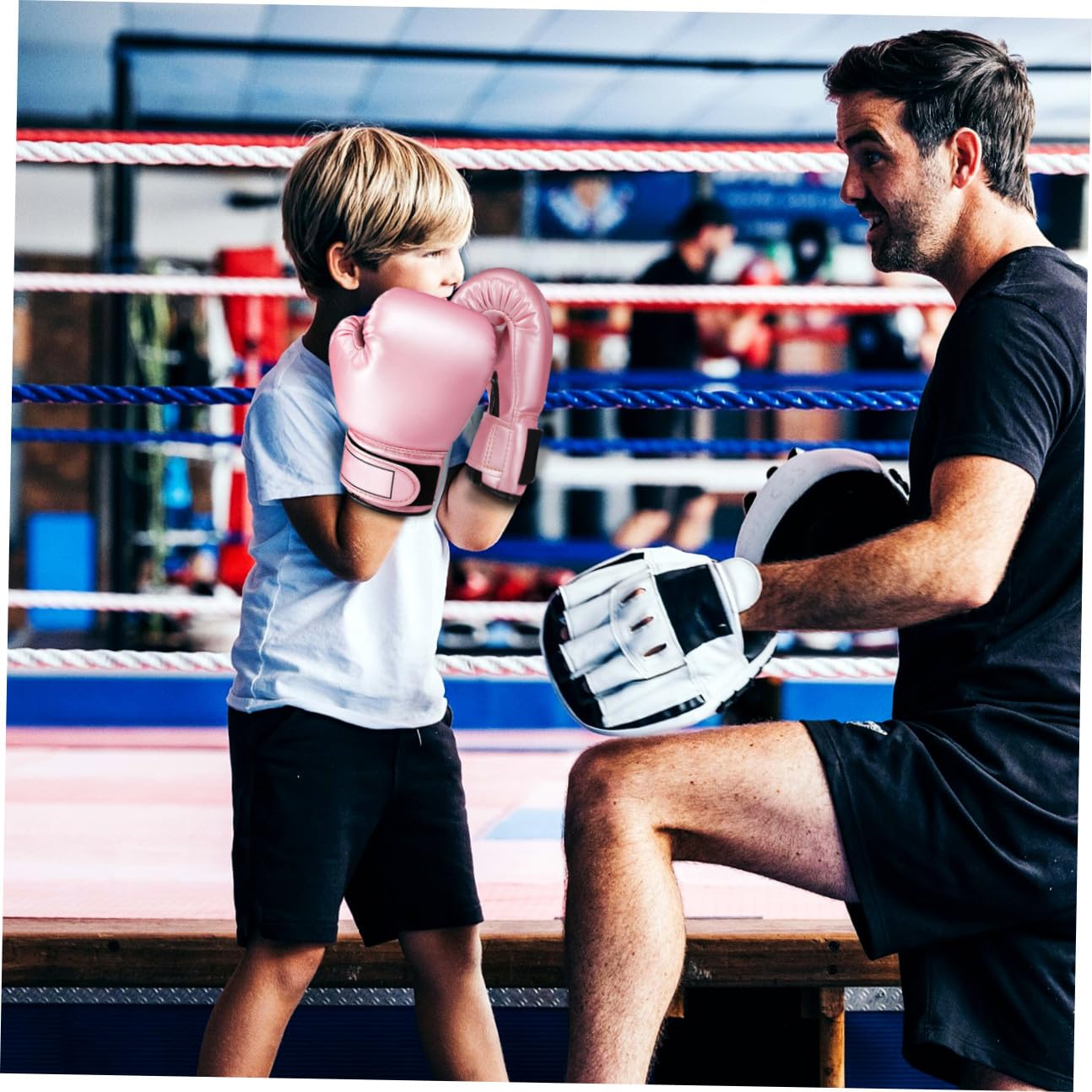Kisangel 1paio Guantoni Boxe Per Sparring Regolabili Pu Imbottitura Per Kickboxing e Thai Per Allenamento e Sport Combattimento Rosa