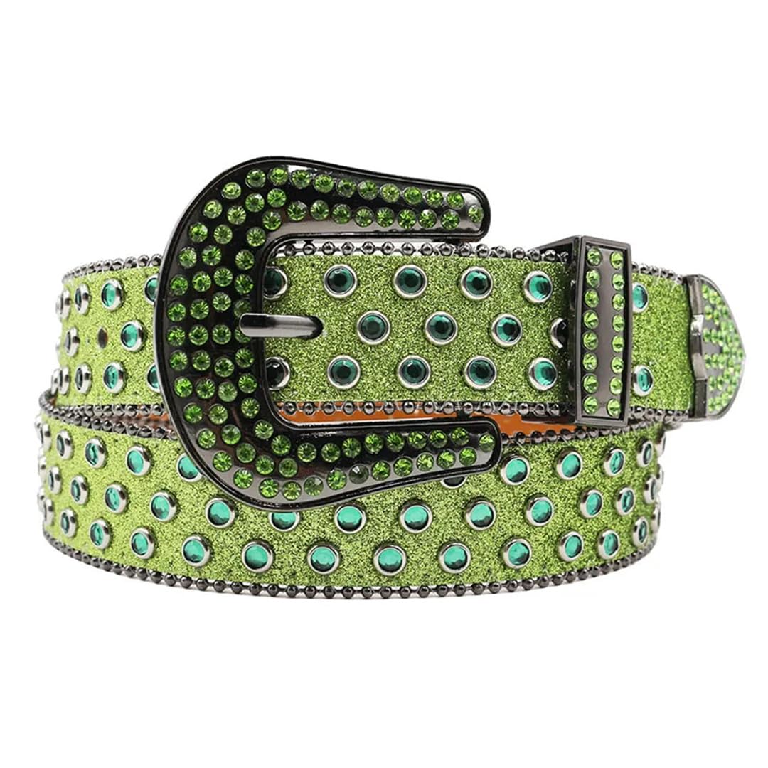 Cinturón de piel suave con diamantes de imitación para mujer, unisex
