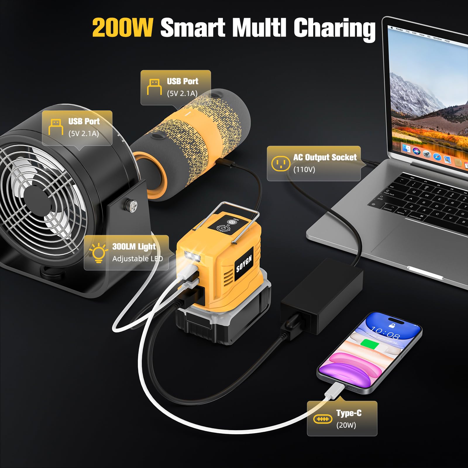 Amazon.co.jp: DeWALT 20V用200Wポータブルパワーインバーター、屋外