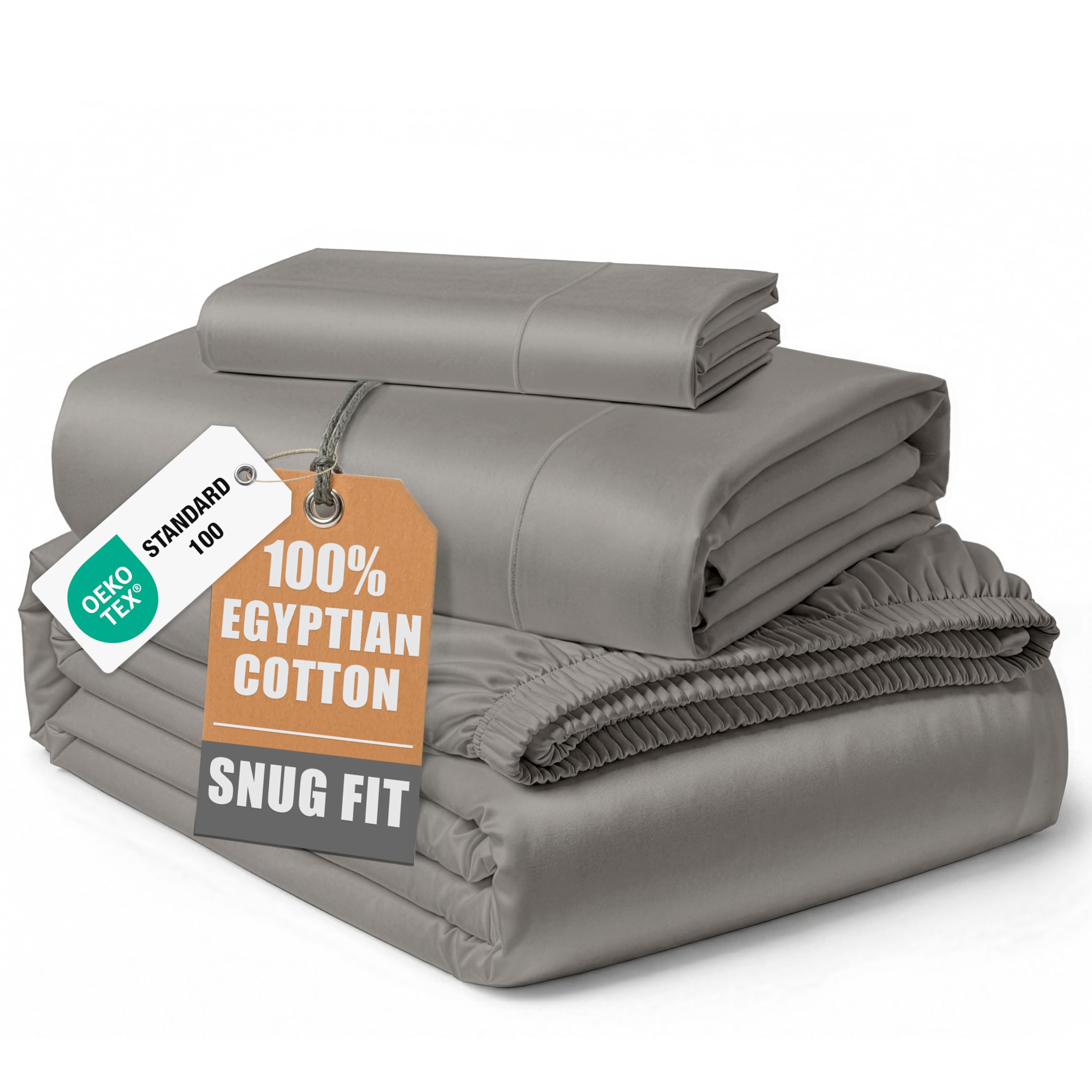 LANE LINEN Twin Bed Sheets 100% Egyptian Cotton Sateen - Charcoal