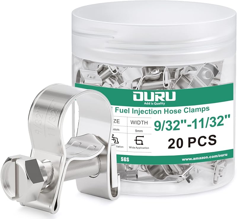 Abraçadeira para Mangueira de Combustível OURU em Aço Inoxidável 304, Ajustável de 7 a 9 mm – 20 unidades