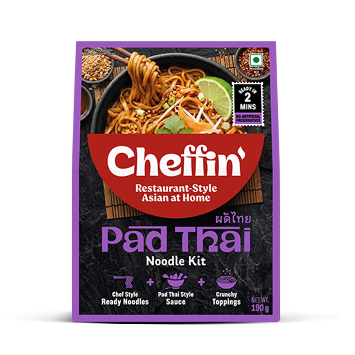 Cheffin' Pad Thai Noodle Kit, 190g |With Pad Thai Style Sauce and Crunchy toppings| Chef-style Ready Noodles | Ready in 2 Mins | No Artificial Preservatives | Serves 1-2-image-17