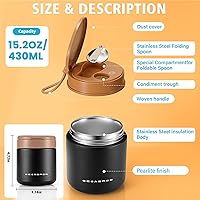 Vista 3 de 15.2oz Kids Vacuum Insulated Food Jar – 316 Stainless Steel Soup Thermo for Hot Food – Leakproof Wide Mouth for School, Kids, Teens & Adults (Black)