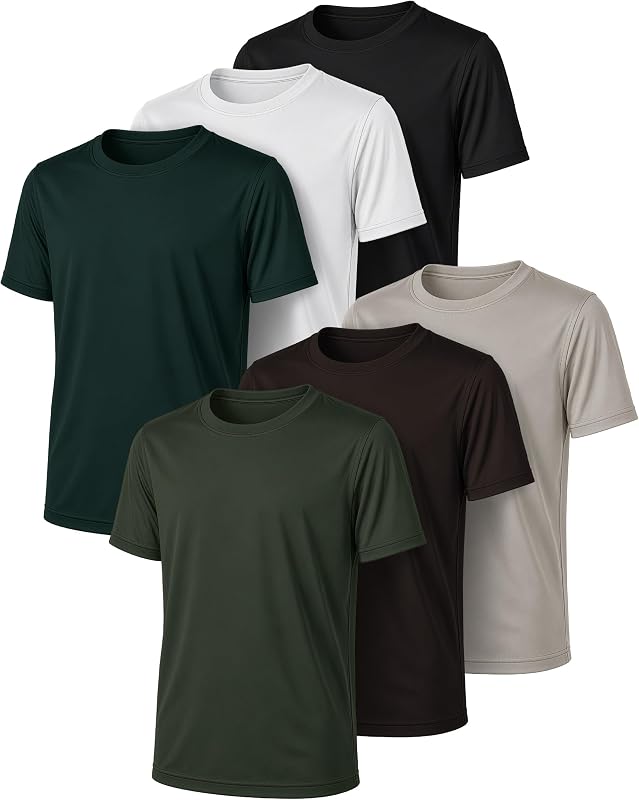 Camisetas zapatillas para niños, paquete de 6 camisetas de manga corta Dry Fit para niños, camisetas de baloncesto, béisbol, fútbol, ​​niños, jóvenes y adolescentes