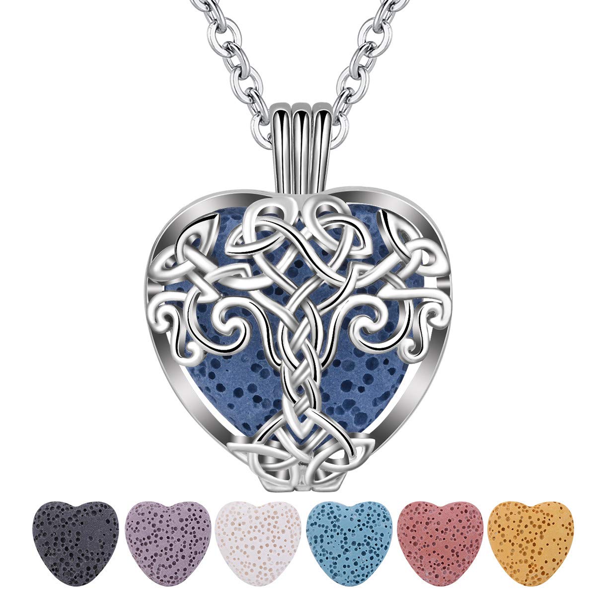 CELESTIAAromatherapy Essential Oils Diffuser Necklace Tree of Life Pendant with 7 Lava Beads, Anxiety Relaxing Gifts for Women Her Mum