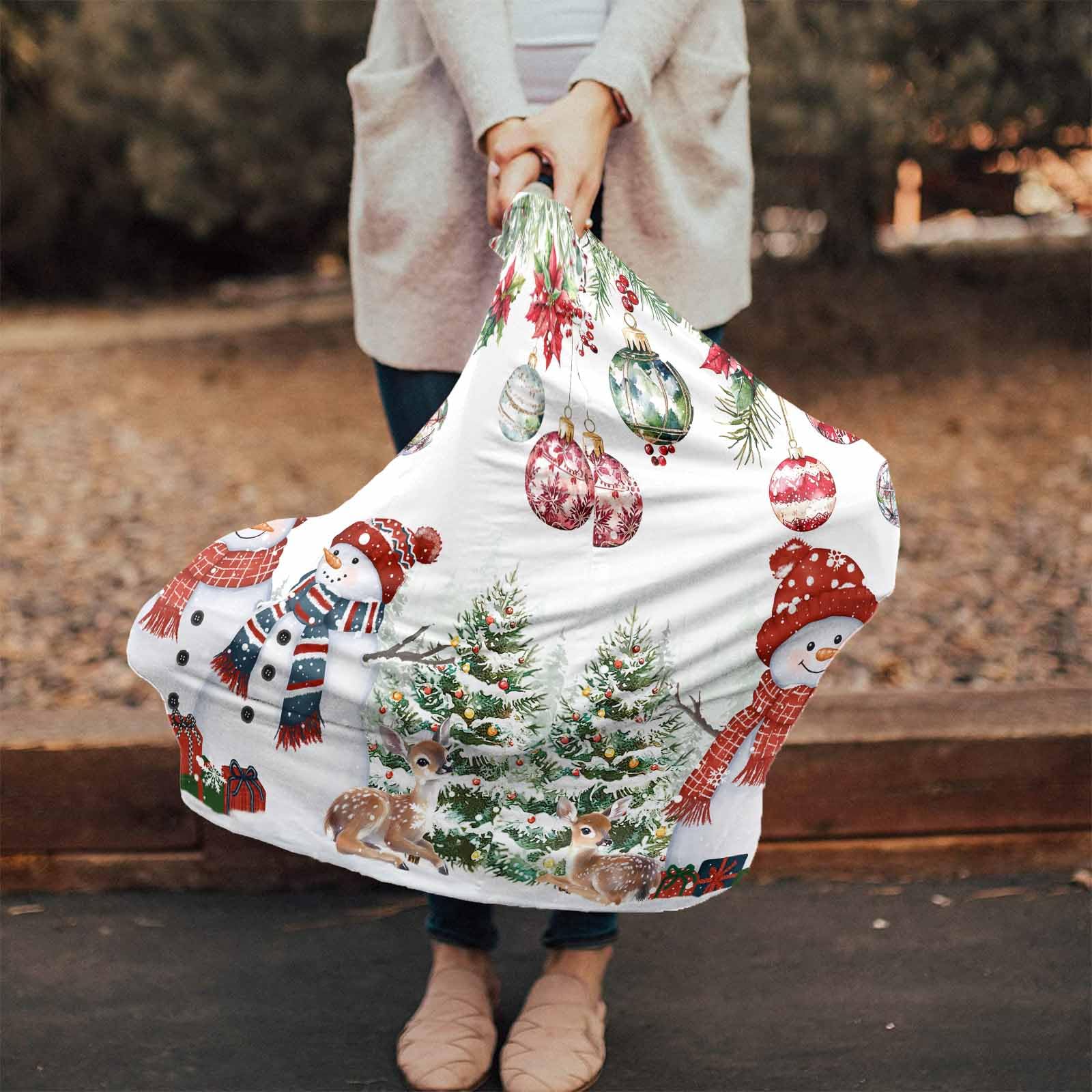 Nursing Cover for Breastfeeding Scarf, Christmas Tree Snowman Ornament Poinsettia Pine Needle Baby Car Covers Super Soft Multi Use for Canopy Shopping Cart Cover Blanket Stroller Cover