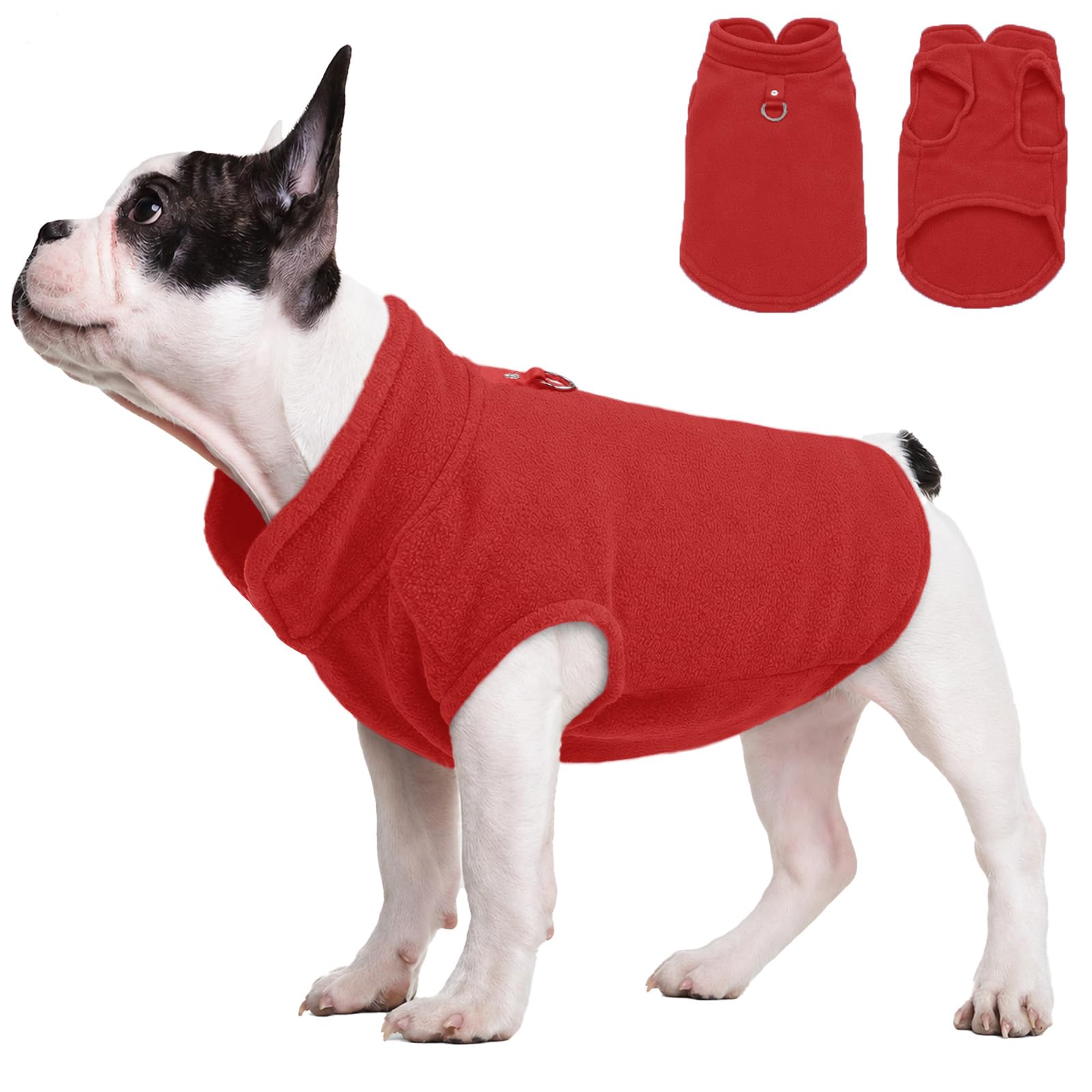 Dog Fleece Jumper Sweater for Small Dogs with Leash Ring Soft Warm Vest Winter Jacket Pet Clothes Coats (Red, S)