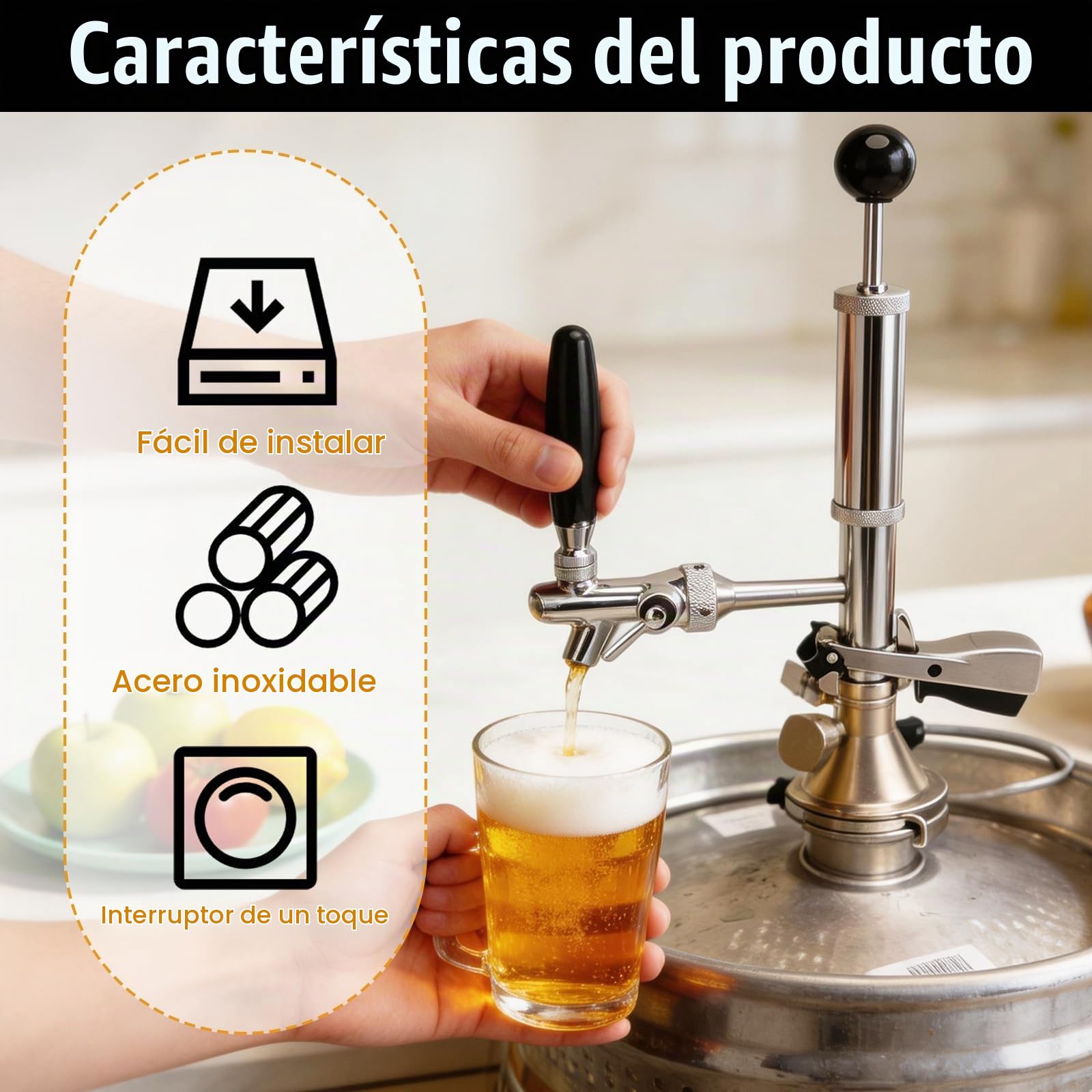 Bomba de Fiesta Para Barril de Cerveza, Grifo de Cerveza de Acero Inoxidable de 4 Pulgadas Kit de Válvula para Barril con Bomba de Aire y Distribuidor Grifo de Pistón