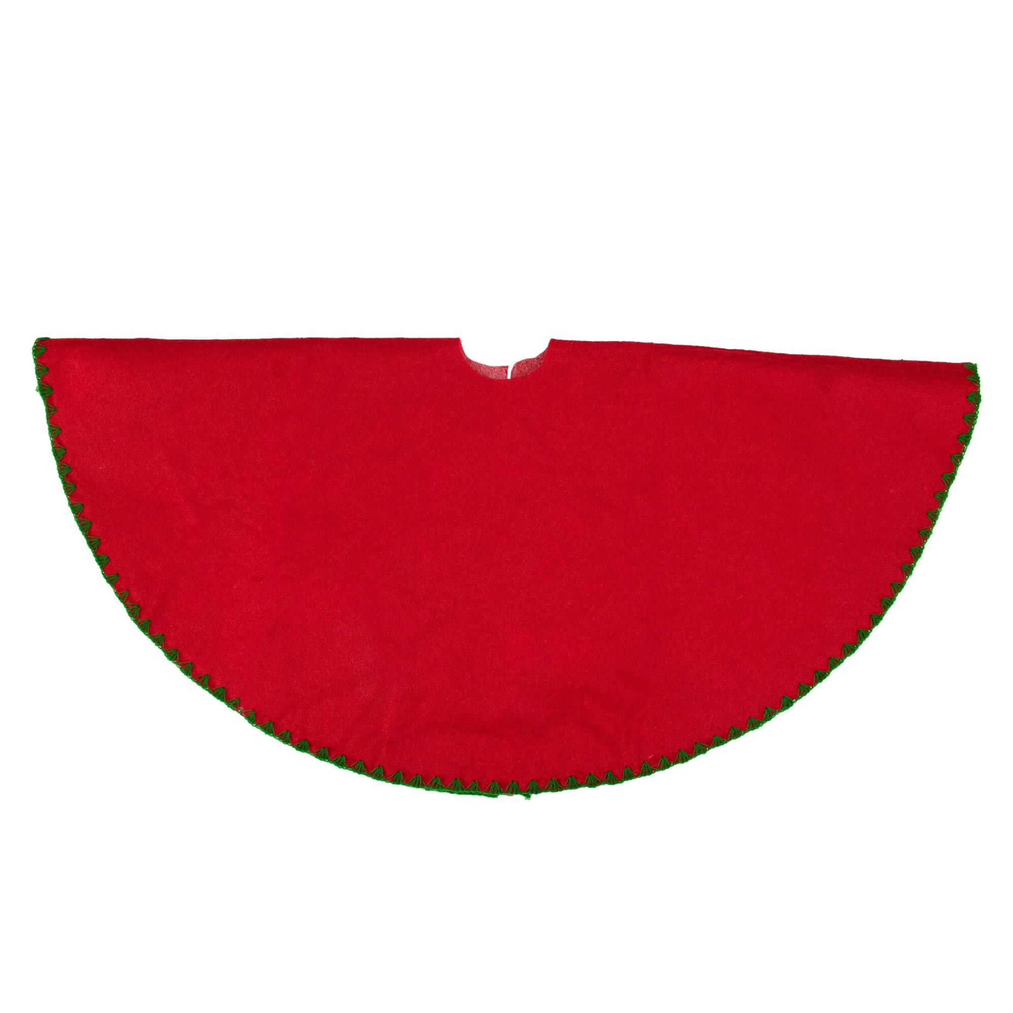 26-Inch Red with Green Shell Stitching Mini Christmas Tree Skirt with a Hook and Latch Closure