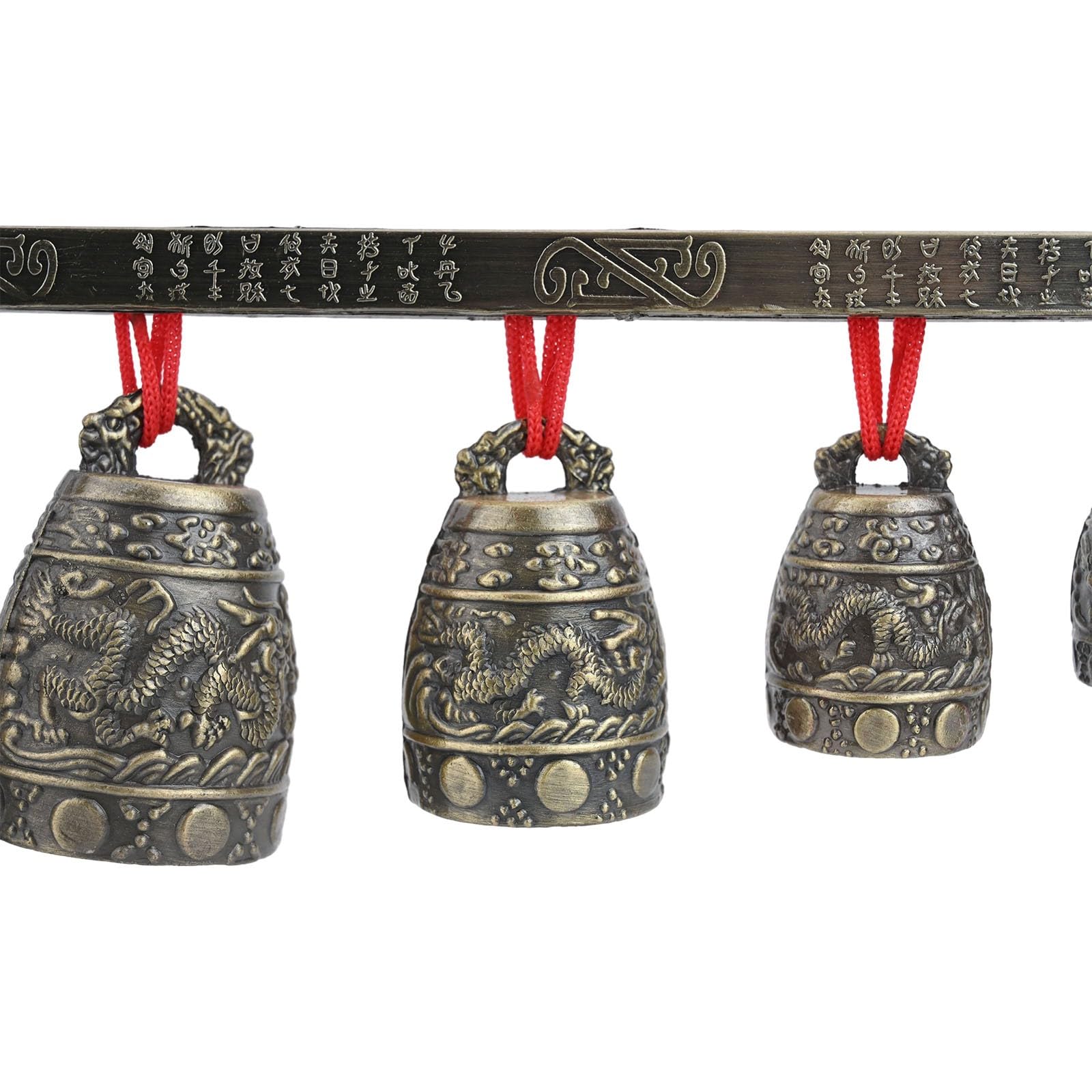 Gong de meditación de bronce chino con 7 campanas decoradas, instrumento de curación de sonido de aleación para atención plena y relajación, 410 x 170 x 50 mm