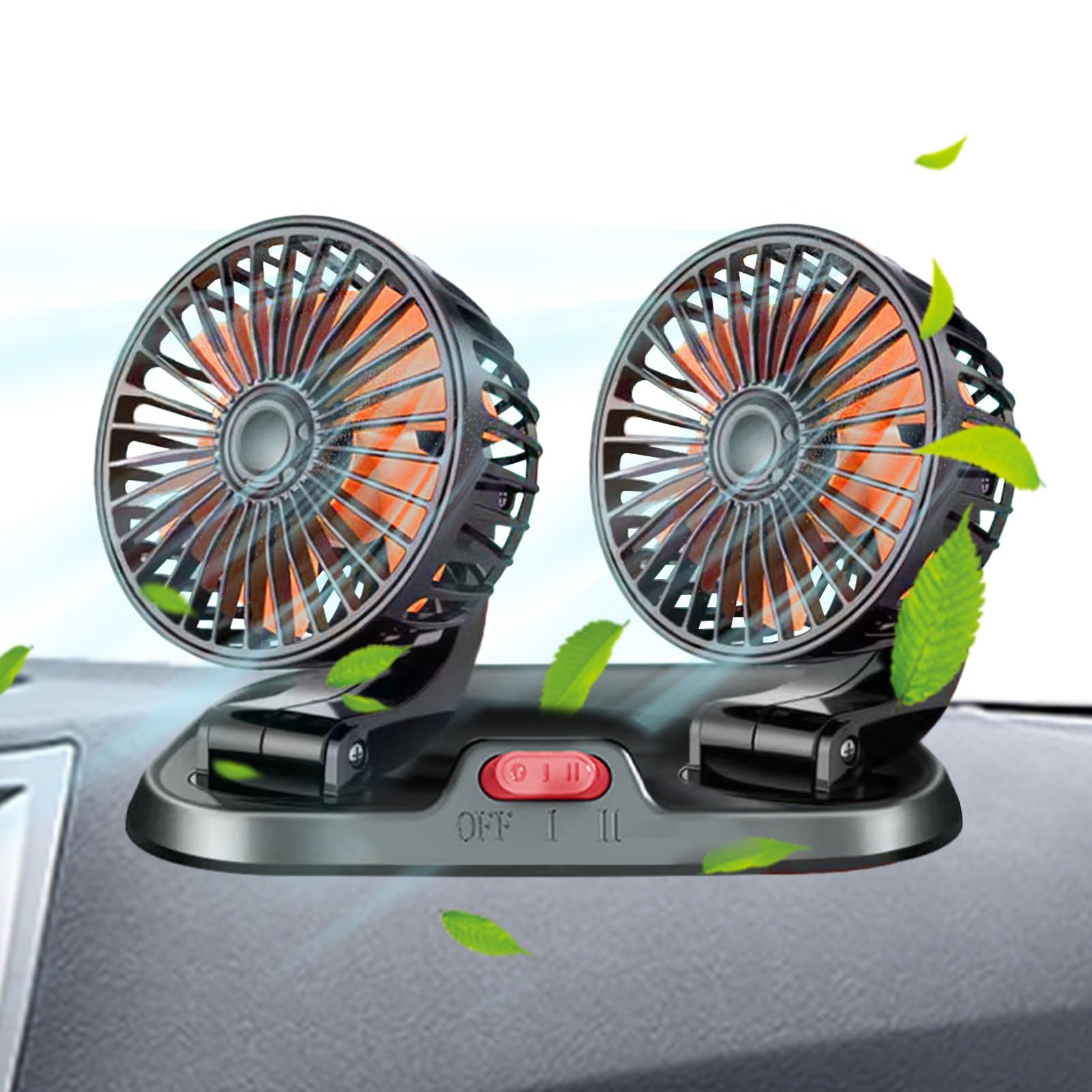 Ventilatore elettrico per auto, ventole rotanti a doppia testa a 360 gradi, ventilatore elettrico del veicolo da 12 V/24 V, ventilatore per auto di raffreddamento USB interno, ventilatore