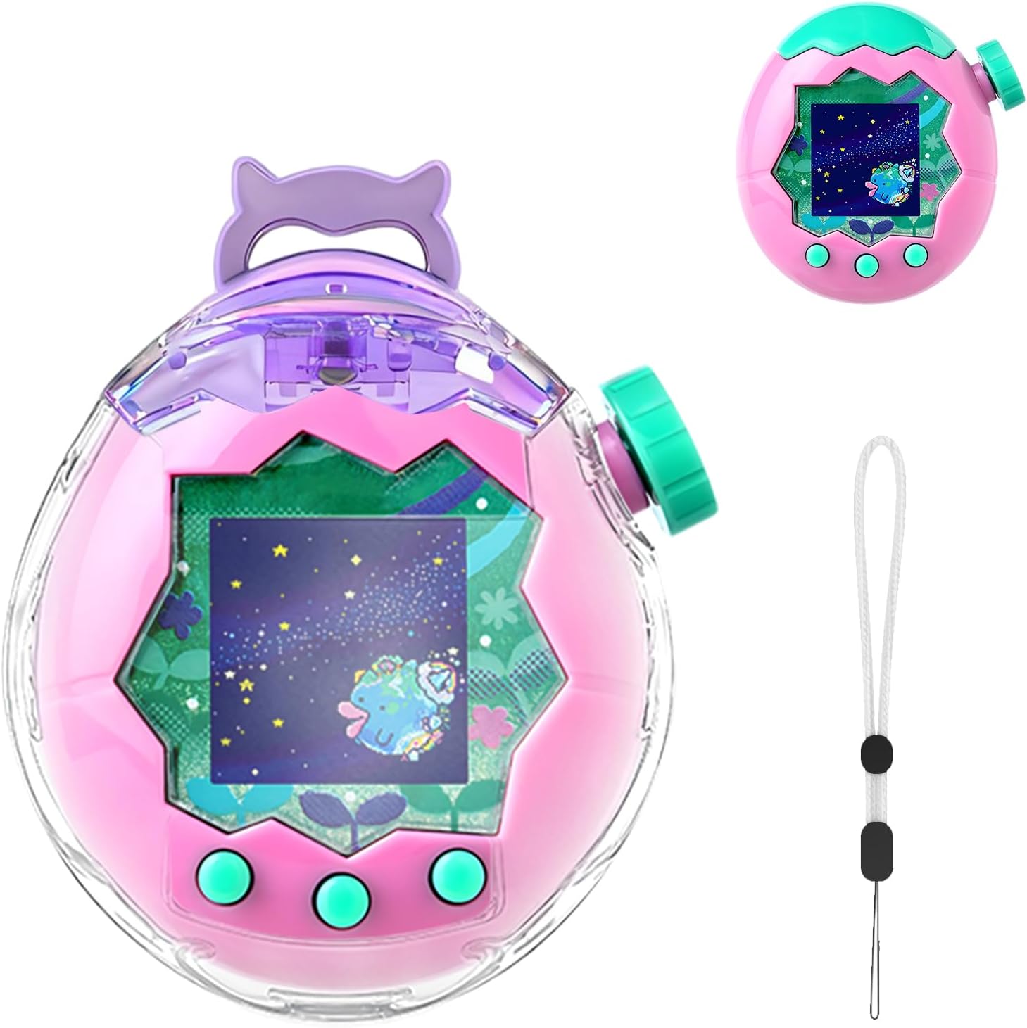 Case for Tamagotchi Paradise – PC Protective Hard Shell with Cute Cartoon Cover & Detachable Lanyard,Durable Protective Housing for Tamagotchi Paradise Virtual Pet Machine[Purple Head]