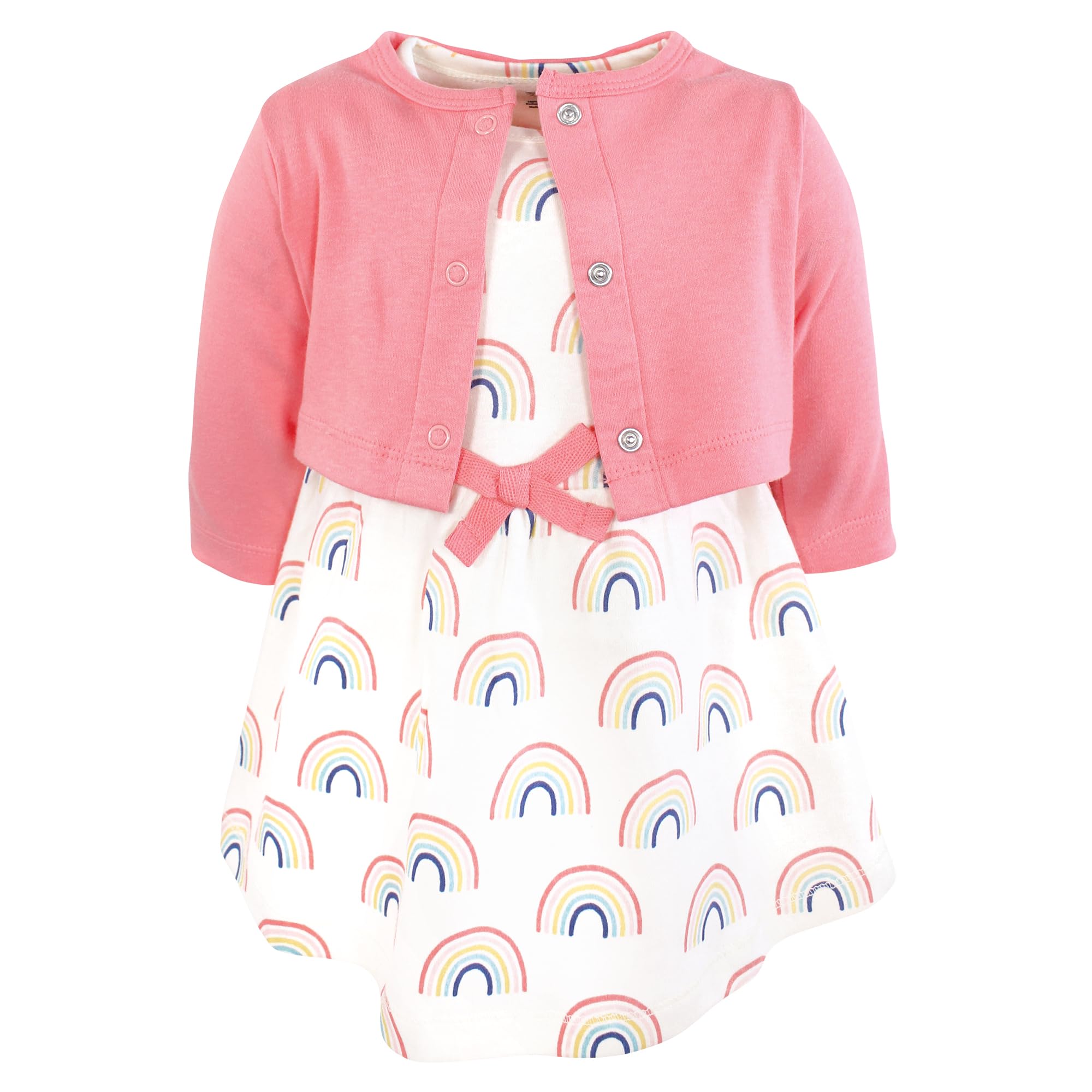 Touched by Nature Vestito e cardigan in cotone biologico per neonate, con arcobaleni