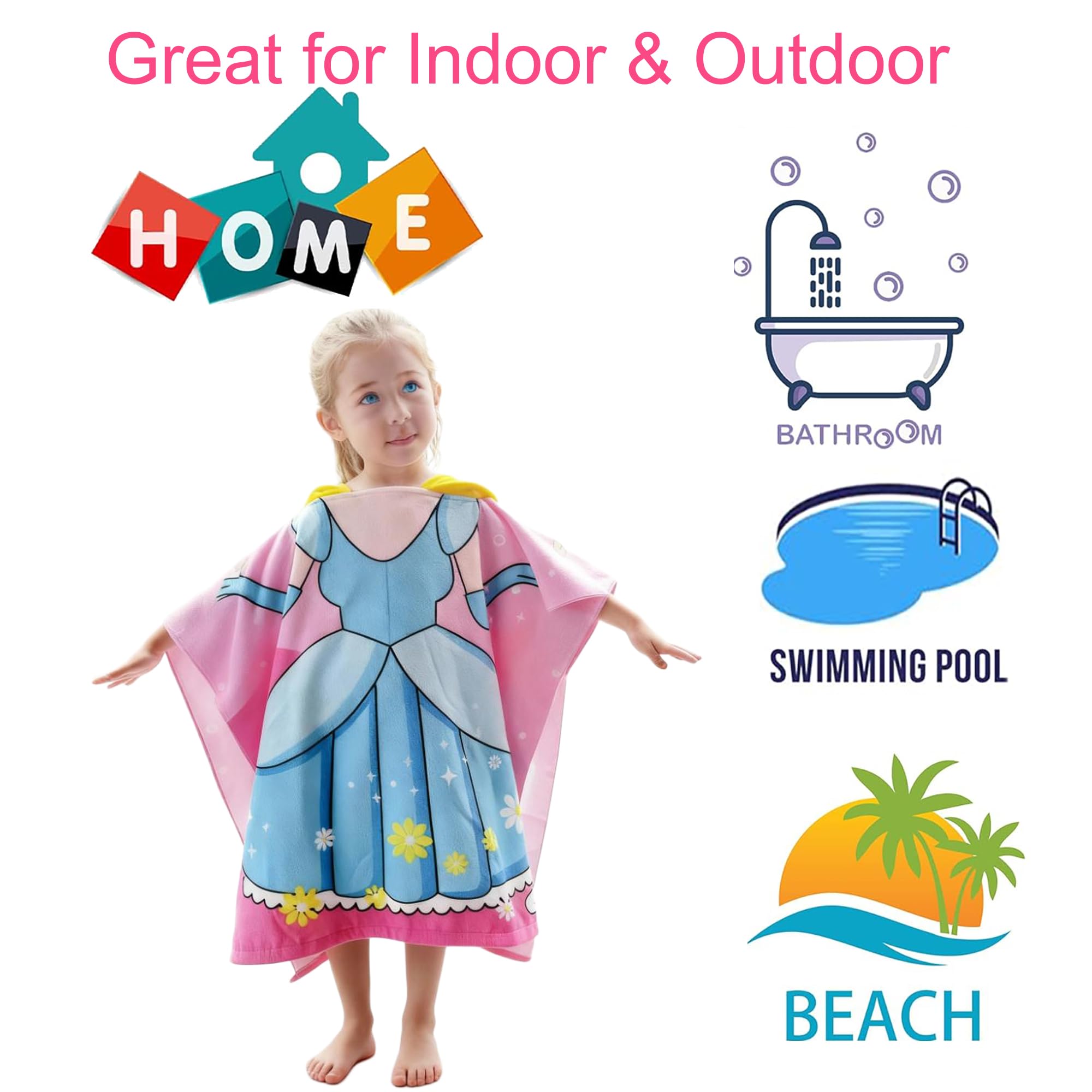 Toalla con capucha para niñas pequeñas, suave y absorbente, poncho con capucha para playa, baño y natación, 47.2 pulgadas de largo x 23.6 pulgadas de ancho