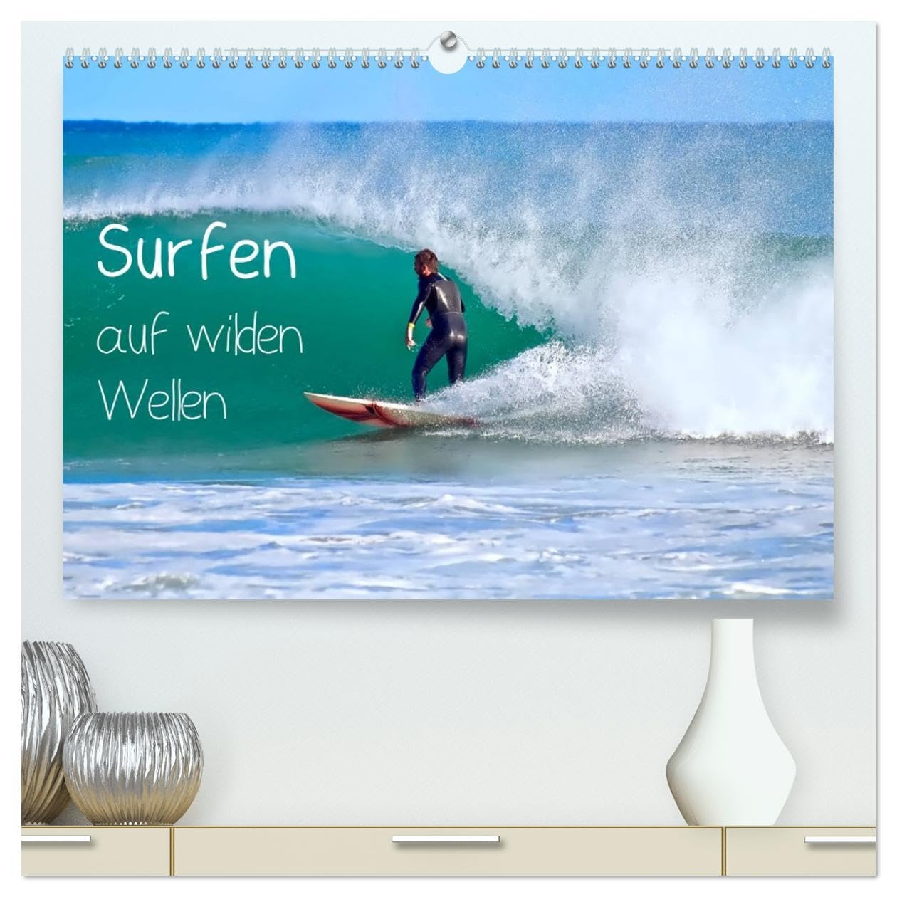 Wellenreiten calendrier mural 2026 salon format paysage poster mer
