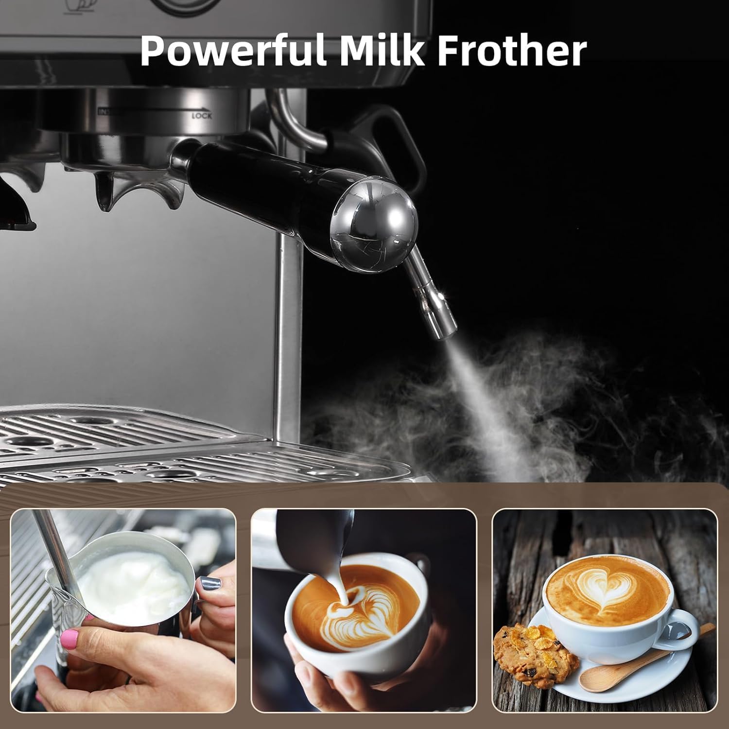 Garvee Cafetera Italiana Automática con Molinillo Integrado – 15 Bares y Control PID – Espresso Profesional en Casa con Boquilla de Vapor, Depósito 2,3L, Acero Inoxidable, Plateado