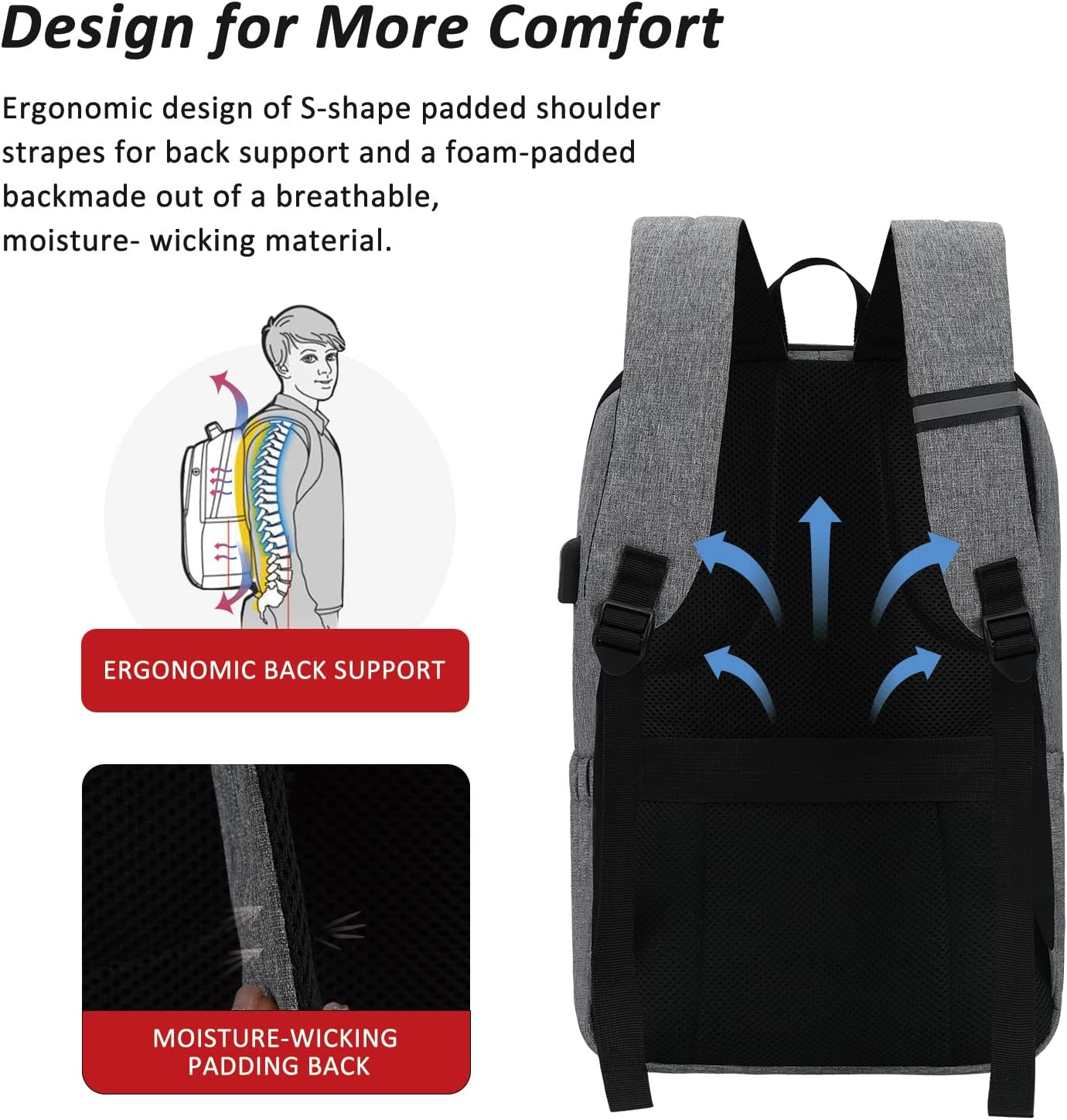 MAXTOP Deep Storage Laptop Backpack with USB Charging Port[Water Resistant] College Computer Bookbag Fits 16 Inch Laptop