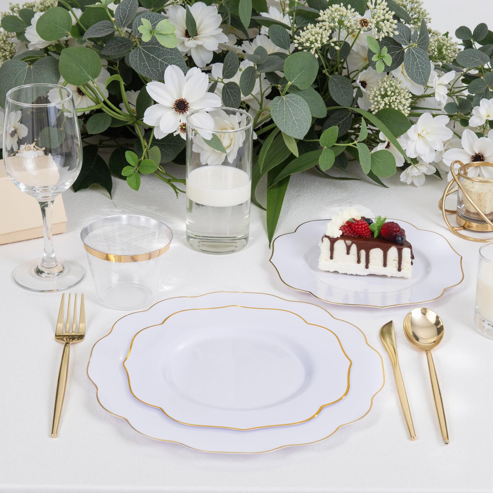 bUCLA White & Gold Disposable Plates - 180 Piece Set -3