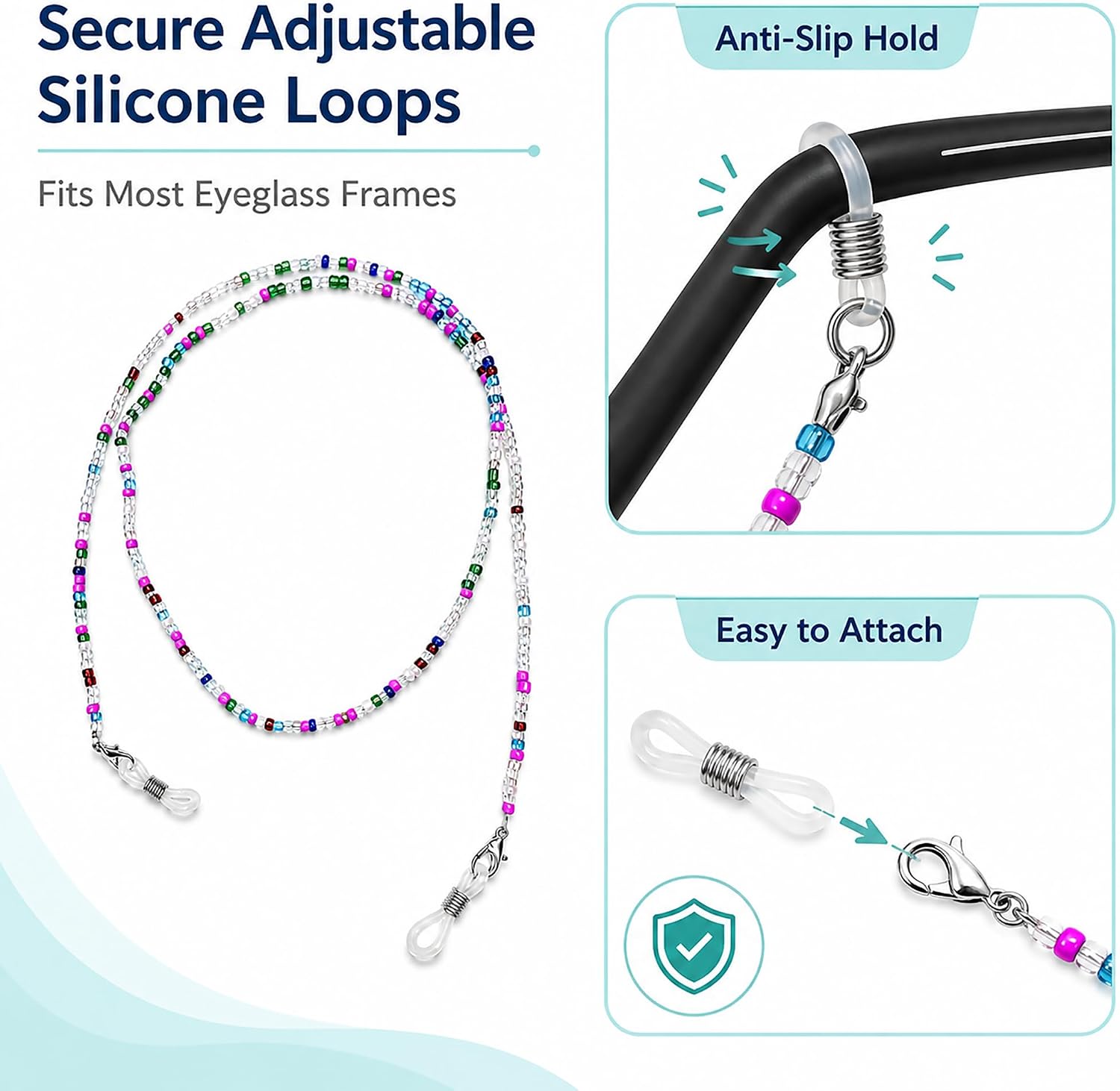 Lanyard Eyeglasses Chain Healing Crystal Beaded Sunglasses Chains with Pearl for Women