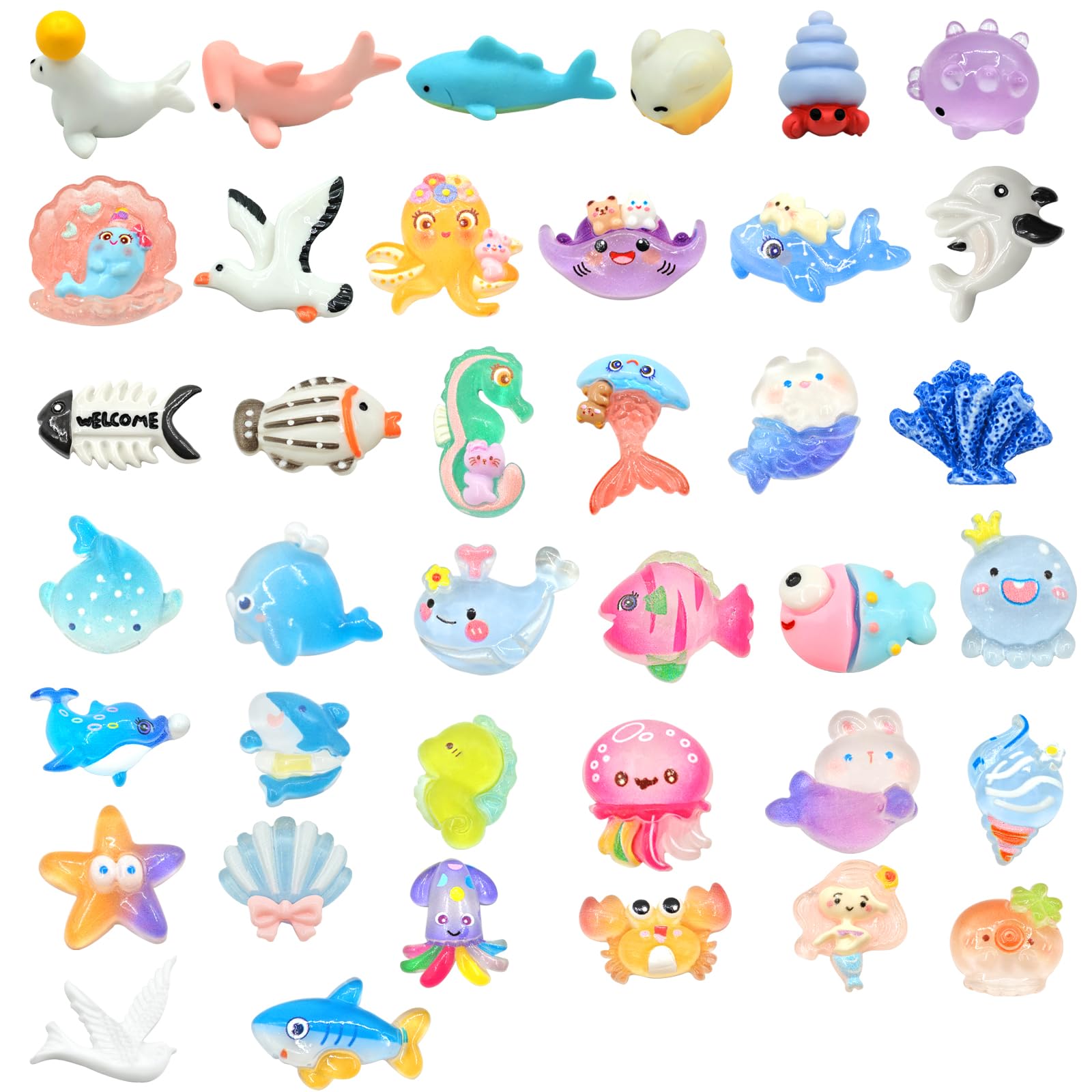 Gaodeding 38 Pcs Mini Ocean Resin Animals-38 Styles,Miniature Resin Animal DIY Ornaments,Suitable for Hairpins | Mobile Phone Cases | Refrigerator Doors | Fish Tanks | Diary DIY Decorations, Etc