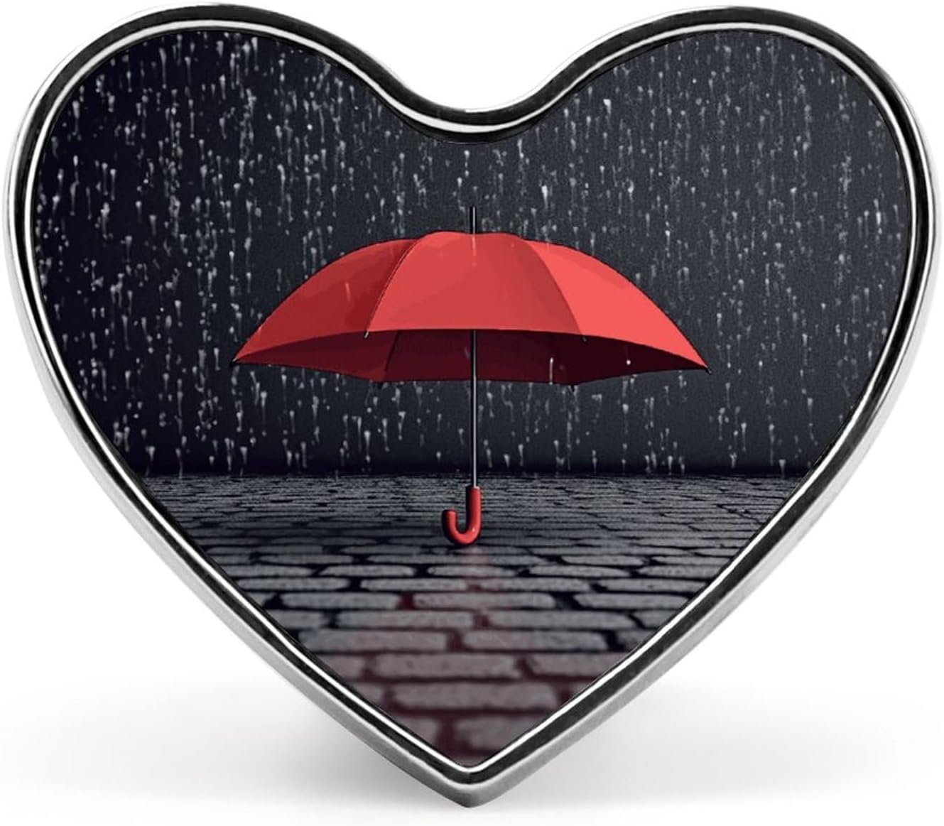 Red Umbrella in Rain Brooch Pins Heart Shaped Lapel Pin Personalized Metal Heart Brooch Badge Fashion Button Badges Clothing Accessory for Coat Dress Clothes Decor&Gifts