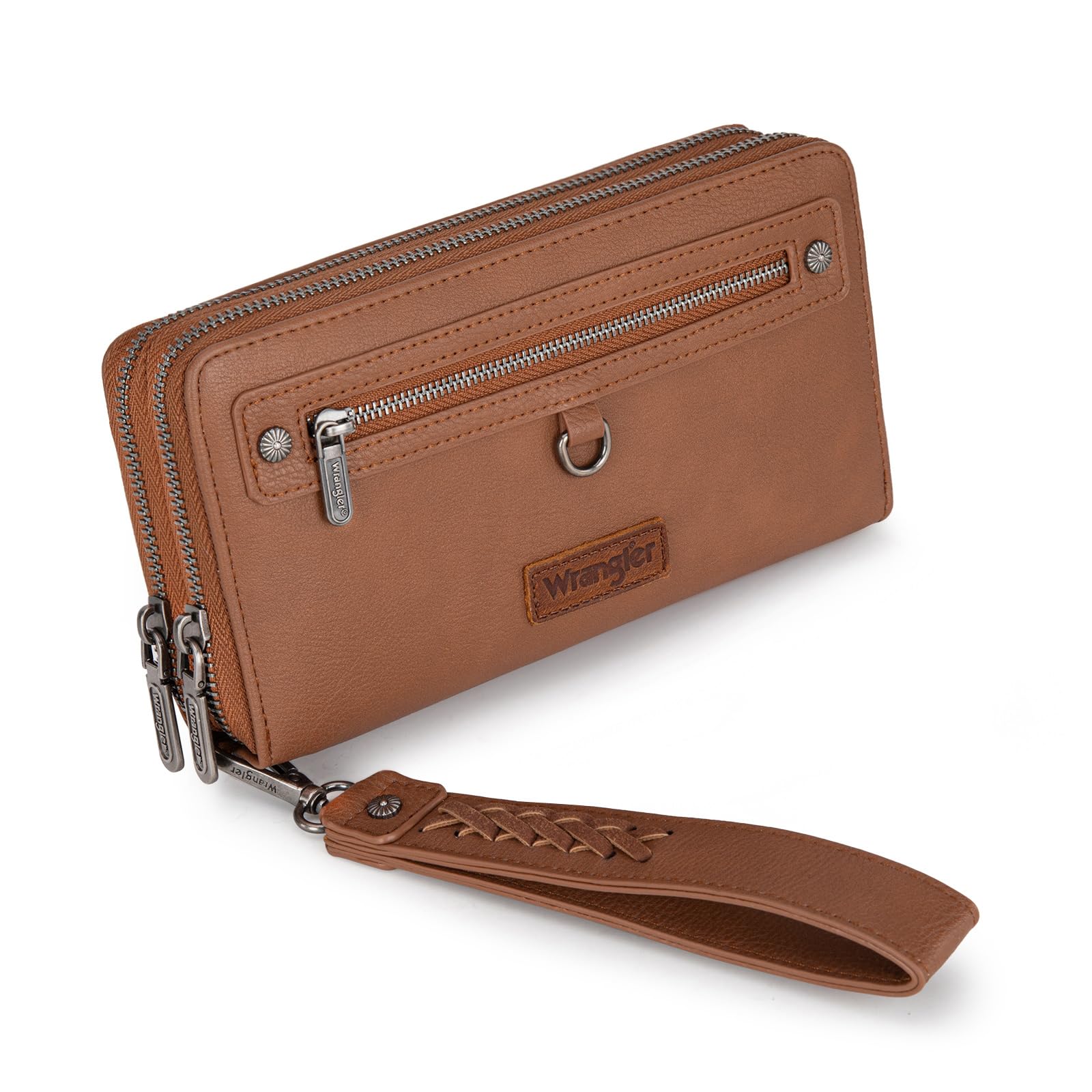 Montana West X Wrangler Large Capacity Women Wristlet Dual Zipper Wallet with Id Window and Smooth Metal Zipper
