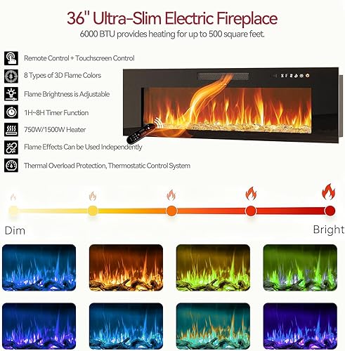 Miniatura 3 de Soporte de TV con chimenea de 70 pulgadas con chimenea eléctrica de 36 pulgadas, centro de entretenimiento con estación de carga y consola de luz