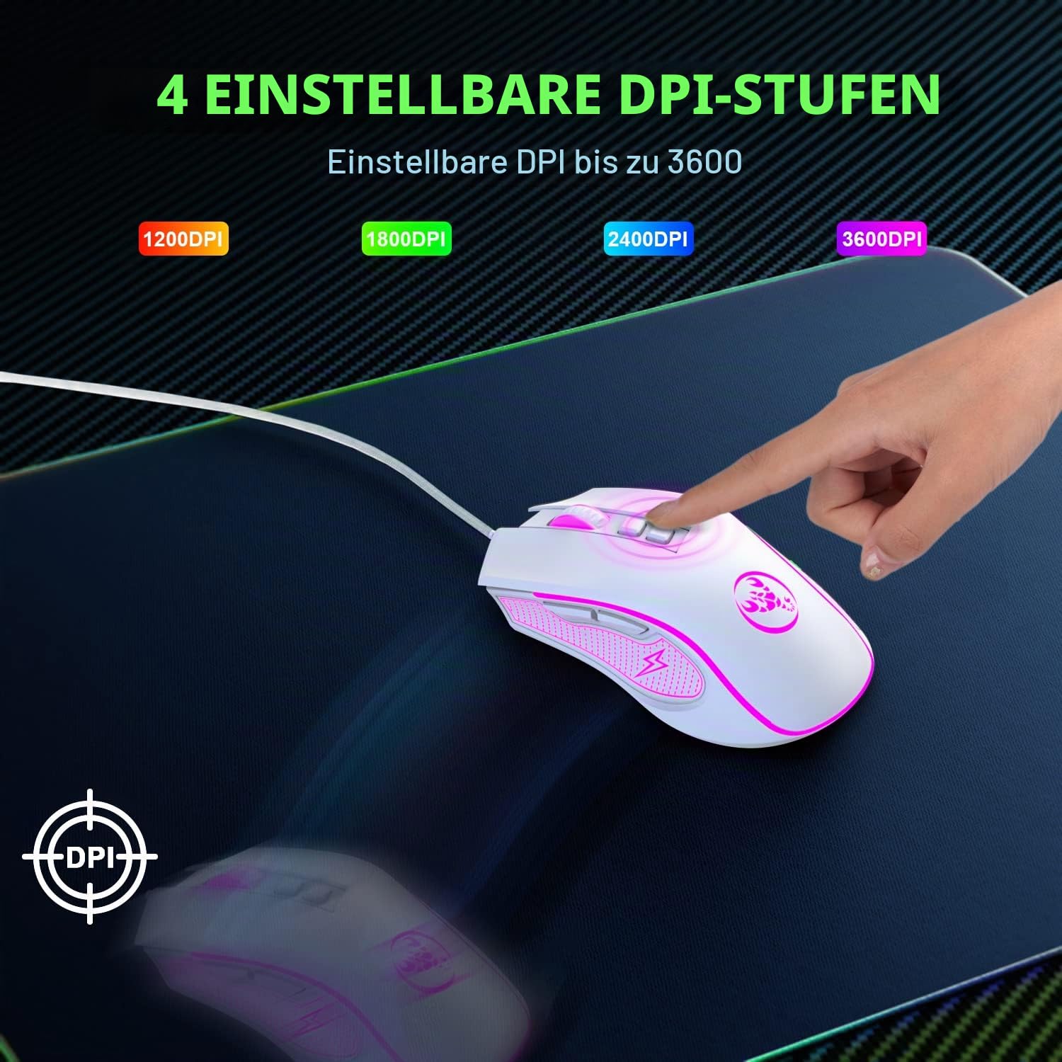 Kabelgebundene Gaming-Tastatur- & Maus-Set mit 61 Tasten RGB Backlit, Mauspad, 7 Farbatmungslicht Maus, 3600 DPI, für PS4-Windows-PC-Mac-Laptop (Weiß)