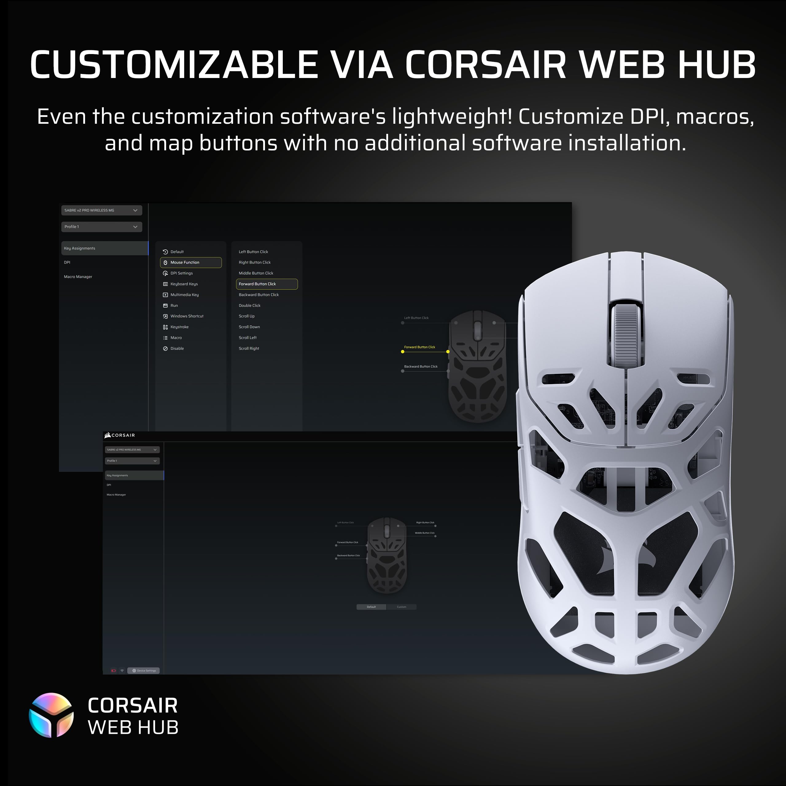 Corsair Sabre v2 PRO Bezprzewodowa mysz gamingowa MG FPS – 33 000 DPI Marksman S, 8000 Hz Hyper-Polling, trwały magnez, lekka, do 120 godzin pracy baterii – biała