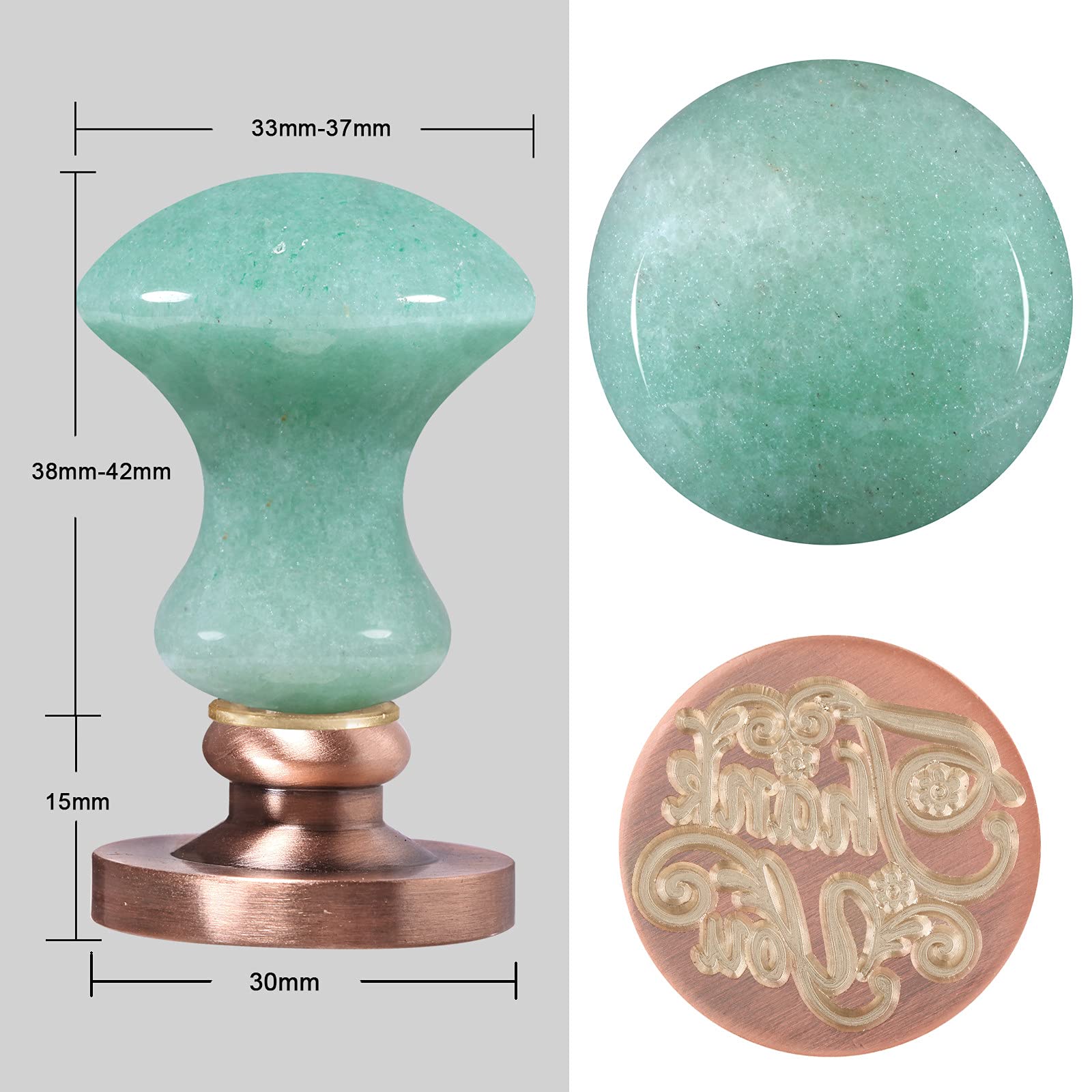 mookaitedecor Wax Seal Stamp Kit, Green Aventurine Mushroom Crystal Handle with 4 Wax Seal Stamps Head for Wedding Envelopes Invitation Decoration(Tree of Life+Love+Happy Birthday+Christmas)