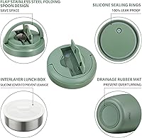 Vista 4 de Termo de Sopa para Comida Caliente Frasco de Comida Aislado 32oz, Contenedor de Almuerzo de Acero Inoxidable con Aislamiento al Vacío - Termo