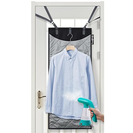 True & Tidy XL Over the Door Protective Clothes Steamer Pad, Ironing and Press Pad, Helps Protect Surfaces While Garment Steaming, with 3 Hanger Hooks