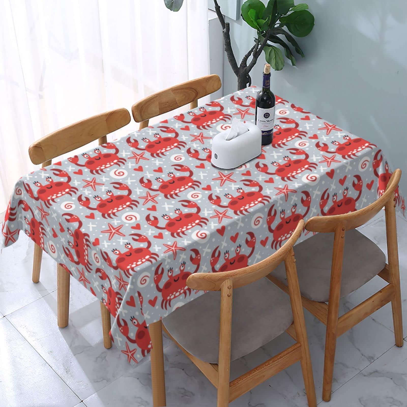 Cute Crabs Sea Stars Nautical Seafood Table Cloth 54x72 Inch Rectangle Waterproof Tablecloths for Party Picnic Indoor Outdoor Table Cover for Kitchen Dining Room Decor