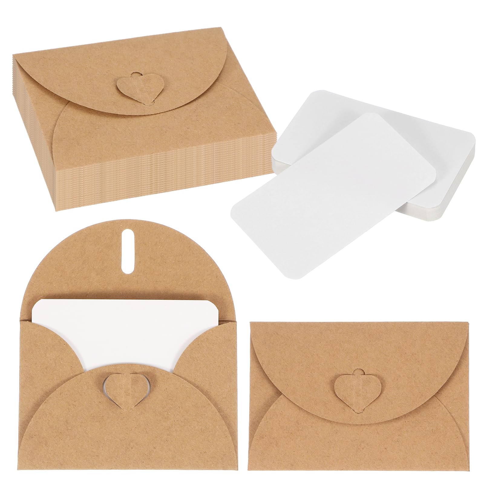 PATIKIL 25 Set Mini Envelopes with Heart Clasp, 4.1x3 Blank Note Cards with Envelopes for Gift Wedding Invitation Graduation Holiday Thanksgiving Day Christmas, Cowhide — image 1