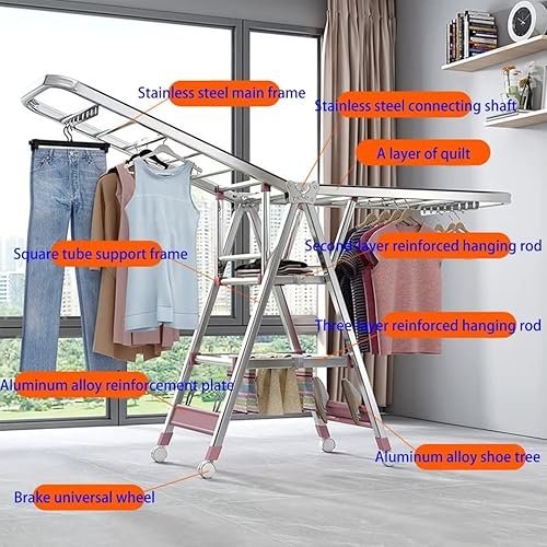 Miniatura 3 de Tendedero plegable para interiores, estante de secado de ropa plegable de 3 niveles, estante de secado independiente, con alas de altura ajustable,