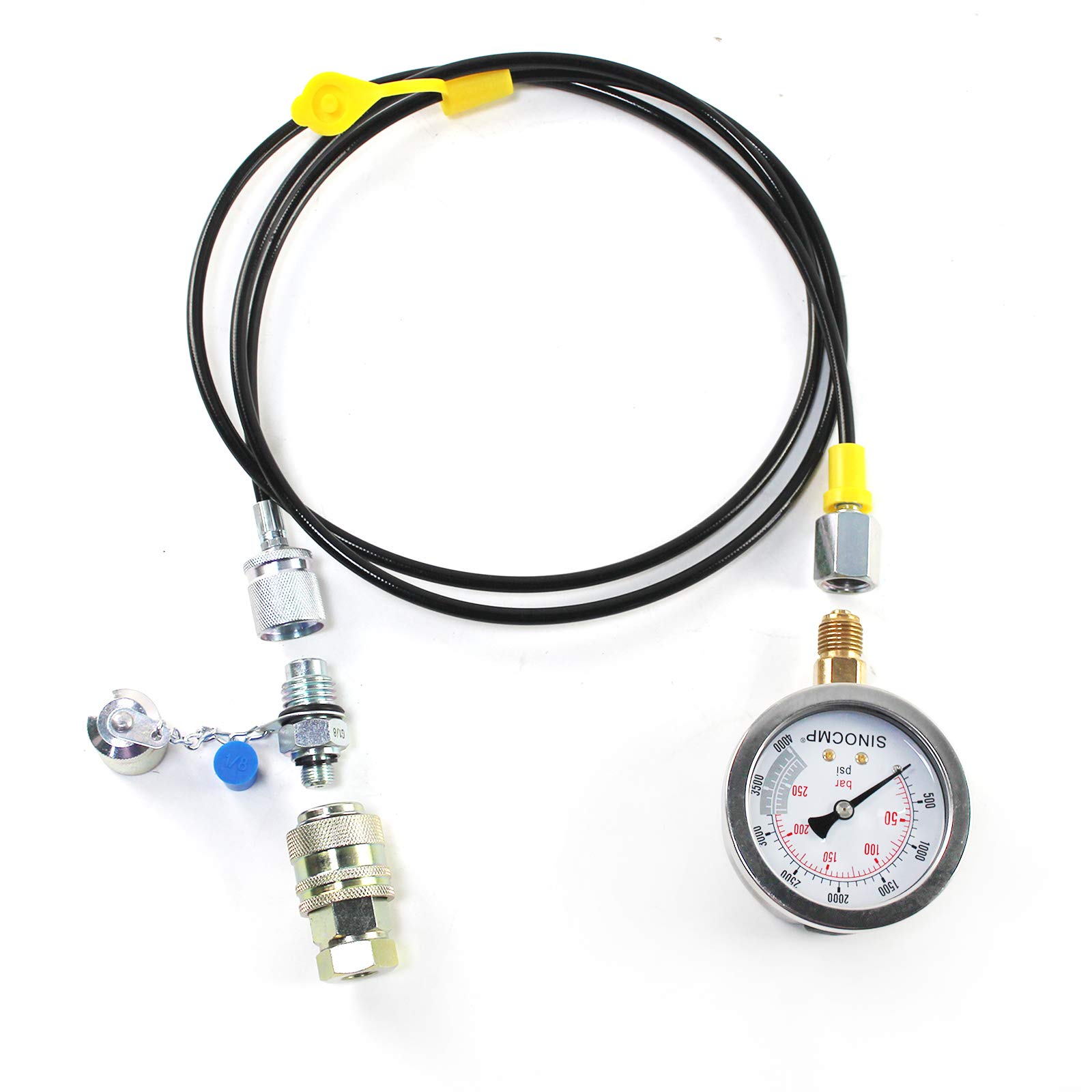Kit di Raccordo per Prova di Pressione idraulica 25 MPA/4000 PSI Kit manometro con 1 manometro, 1 Tubo Flessibile di Prova e 2 raccordi per Macchine edili escavatrici, 2 Anni