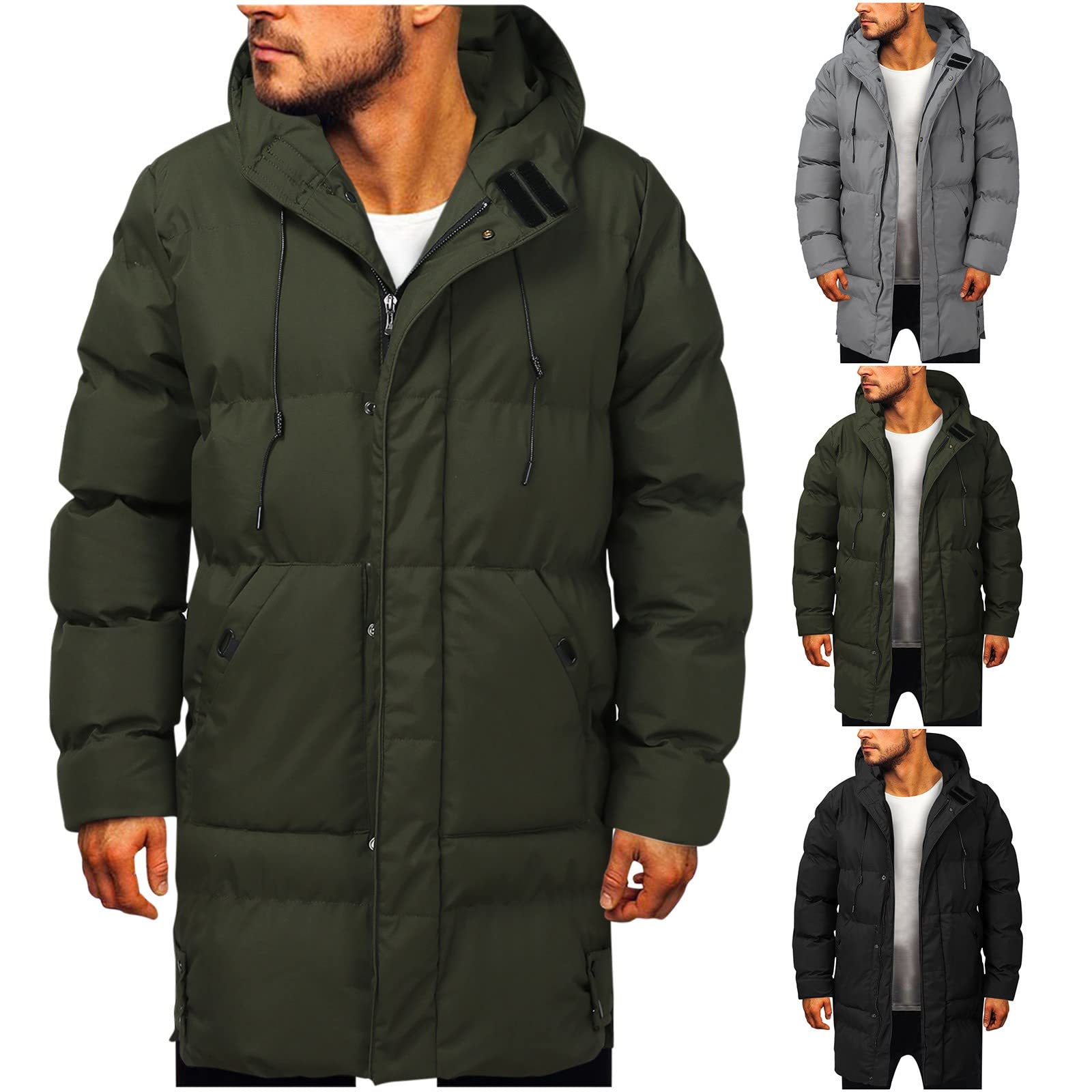 Generisch Giacca invernale da uomo lunga calda giacca parka giacca trapuntata cappotto invernale cappotto da uomo inverno spesso caldo pesante cappotto antivento cappuccio lungo piumino invernale